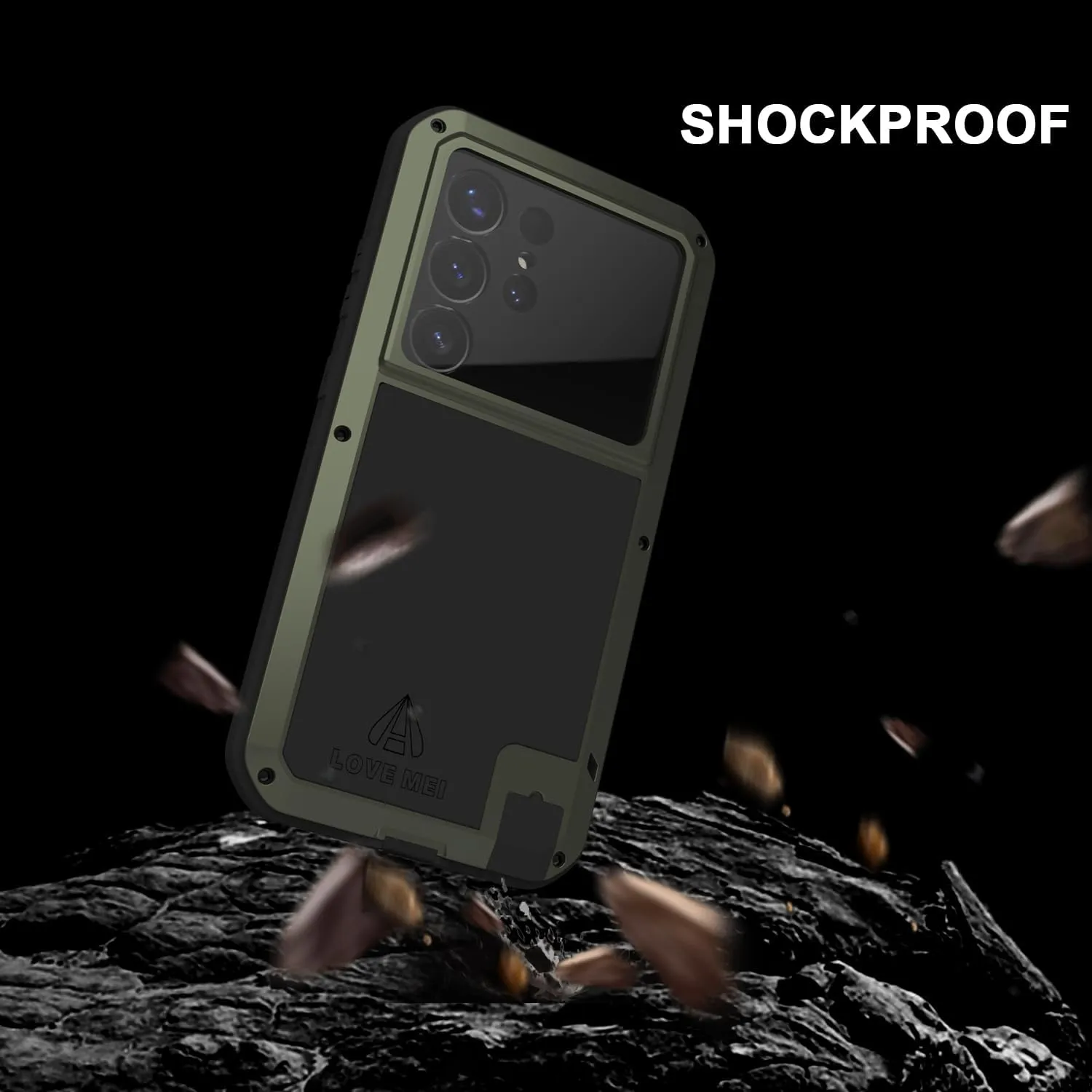 LOVE MEI Military Rugged Case for Samsung Galaxy S25 Ultra, with Tempered Glass Screen Protector, Shockproof Dustproof Scratch Proof Hybrid Metal and Silicone Gel Heavy Duty Full Body Cover Green
