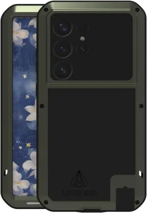 LOVE MEI Military Rugged Case for Samsung Galaxy S25 Ultra, with Tempered Glass Screen Protector, Shockproof Dustproof Scratch Proof Hybrid Metal and Silicone Gel Heavy Duty Full Body Cover Green