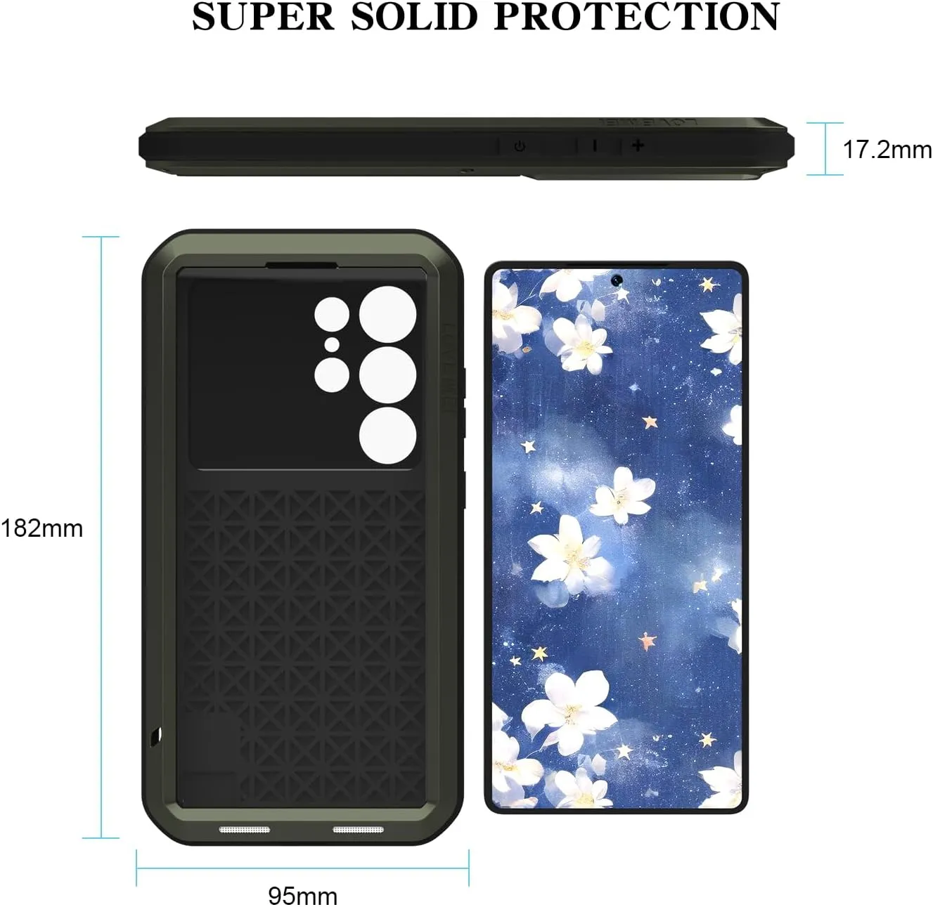 LOVE MEI Military Rugged Case for Samsung Galaxy S25 Ultra, with Tempered Glass Screen Protector, Shockproof Dustproof Scratch Proof Hybrid Metal and Silicone Gel Heavy Duty Full Body Cover Green