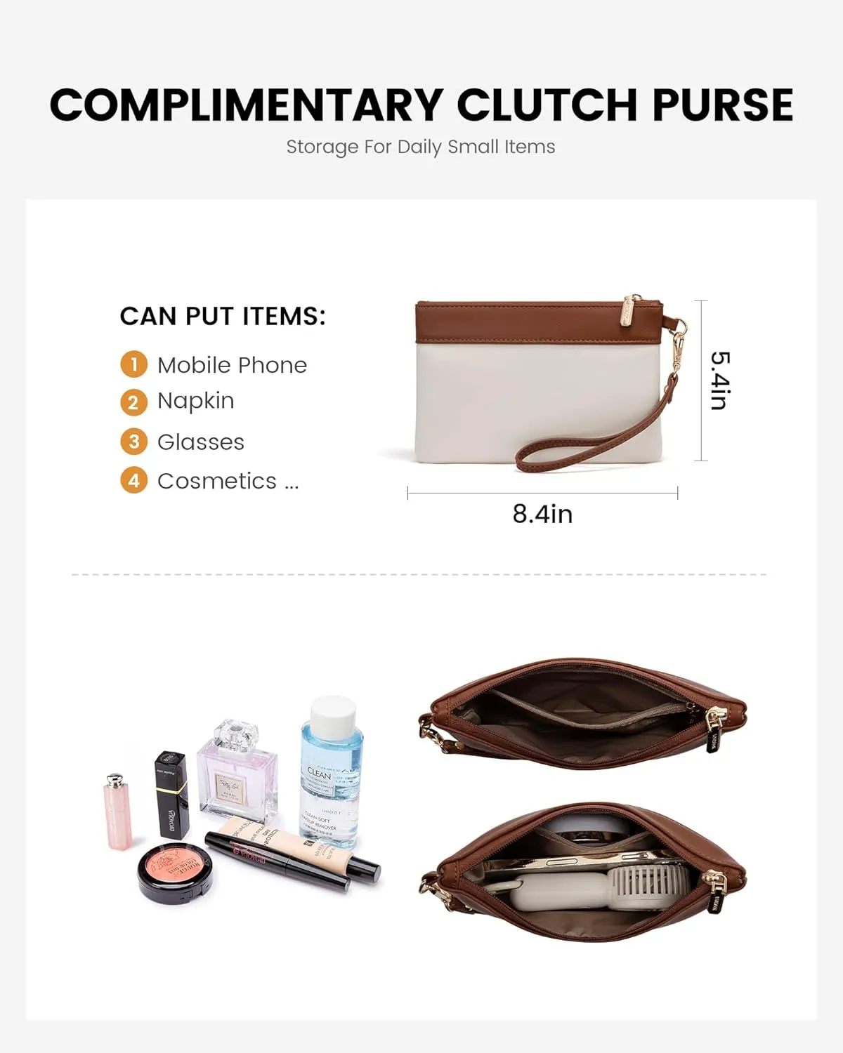LOVEVOOK Laptop Tote Bag for Women Stylish Leather Work Tote Bag Purse Large Capacity And Waterproof Computer Briefcase for Business Office Travel, Brown White