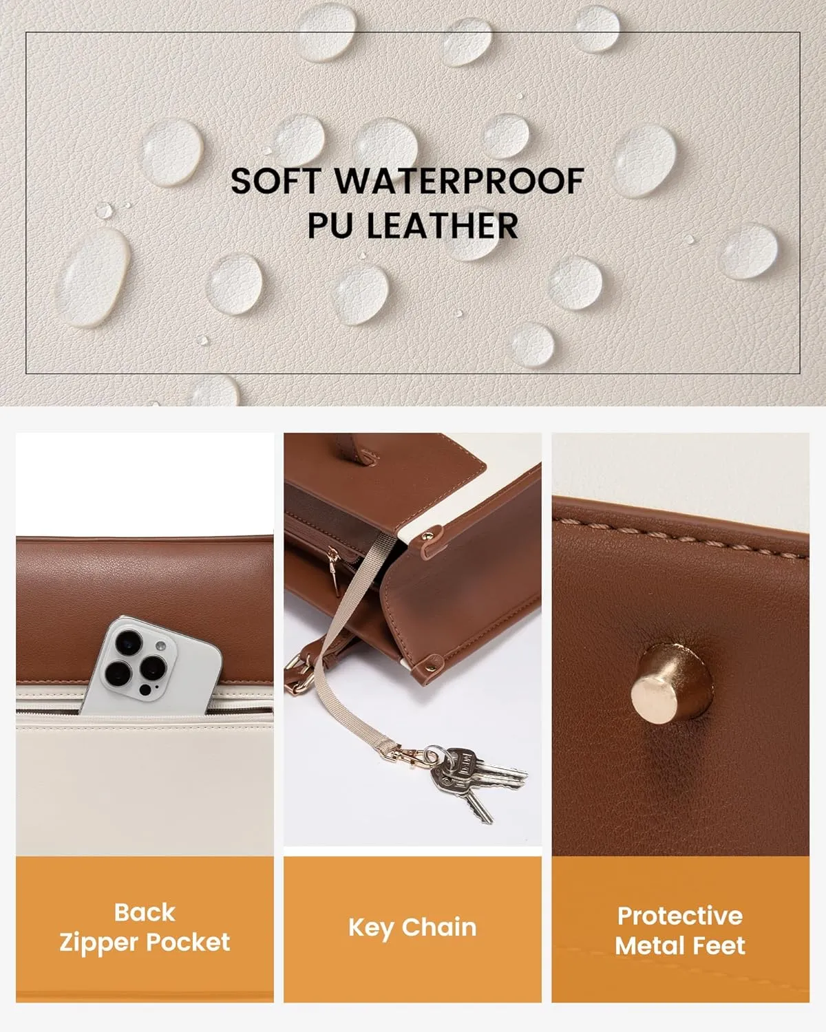 LOVEVOOK Laptop Tote Bag for Women Stylish Leather Work Tote Bag Purse Large Capacity And Waterproof Computer Briefcase for Business Office Travel, Brown White