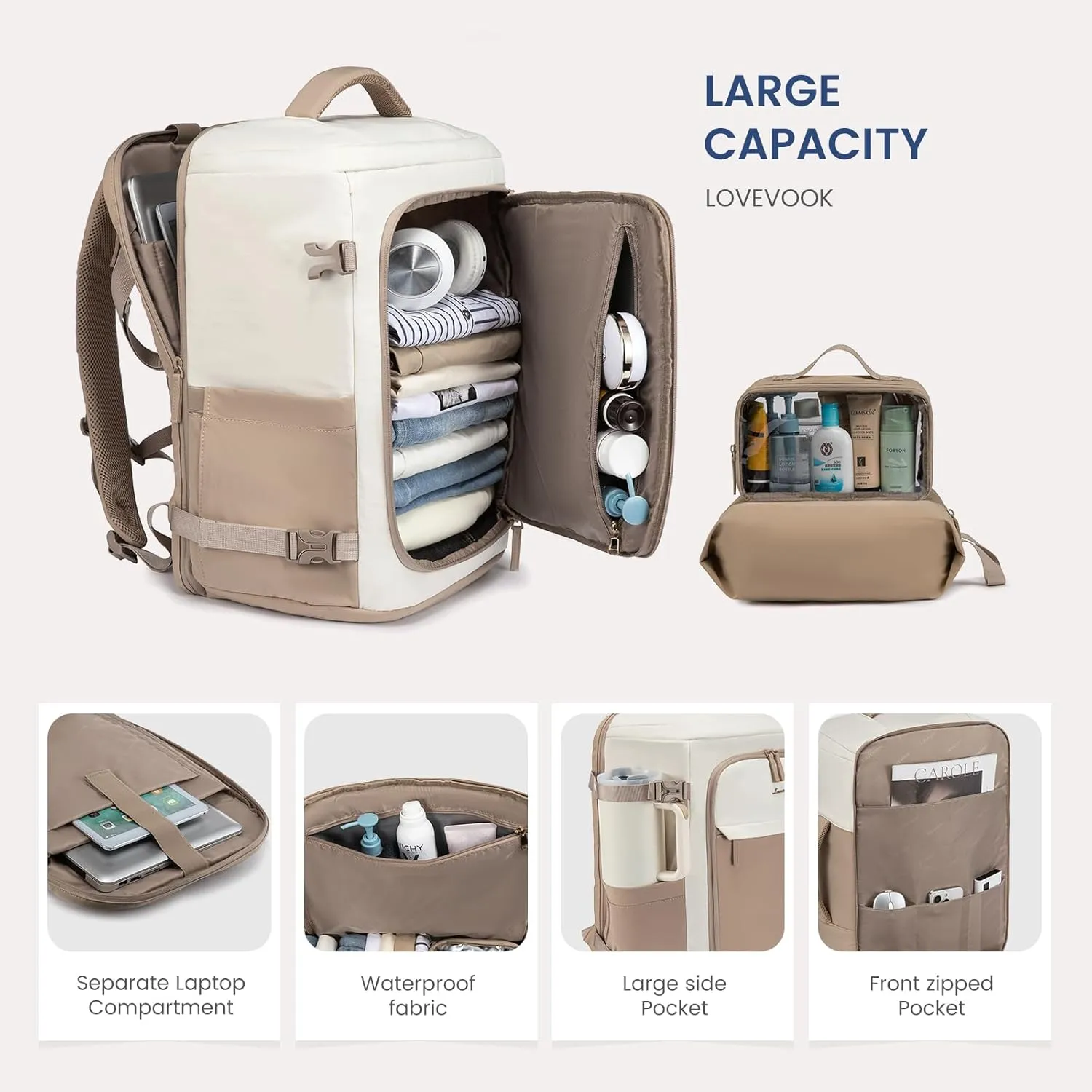 LOVEVOOK Travel Backpack for Women 17.3 Inch Carry On Backpack for Traveling on Airplane, Water Resistant Computer Backpack Luggage, Lightweight Business Rucksack as Personal Item Travel Bag