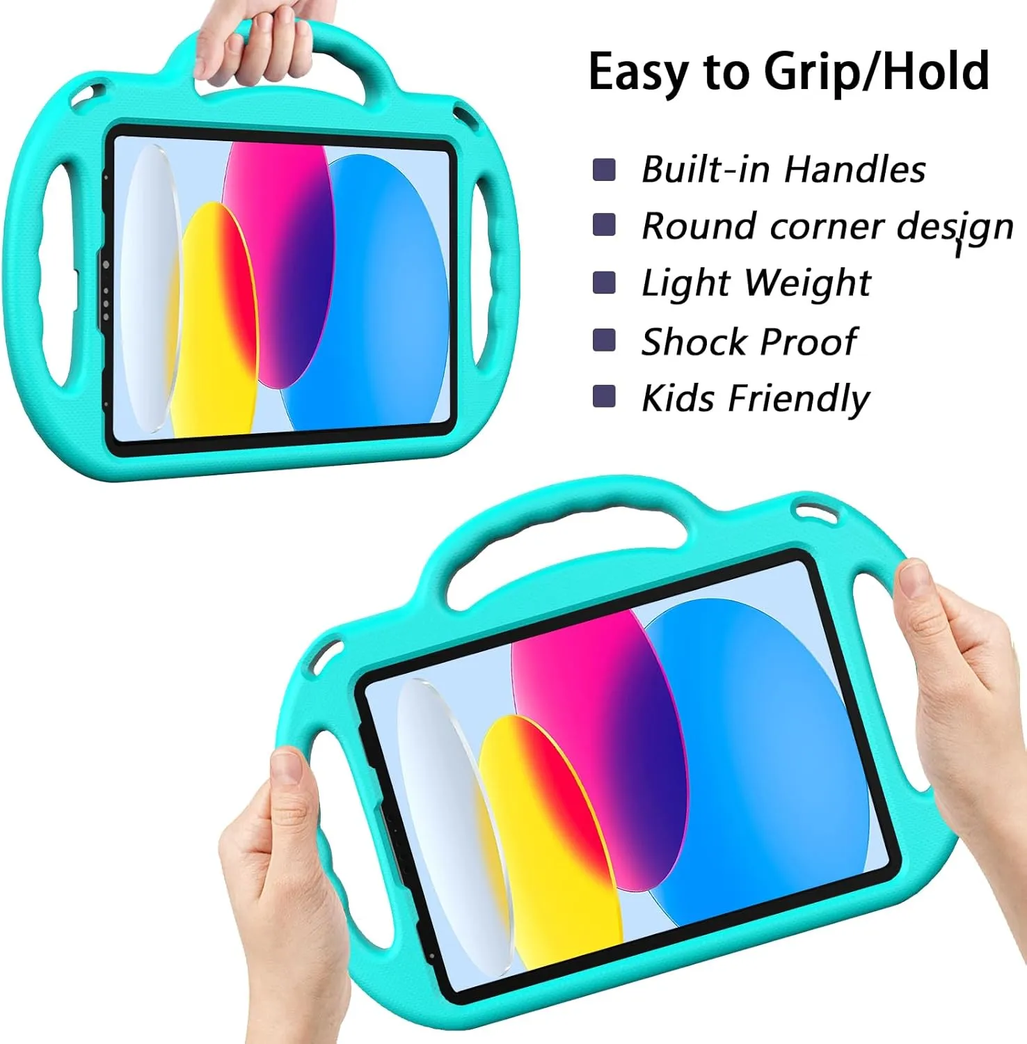 LTROP Kids Case for iPad 11th Generation (A16) 2025 / 10th Generation(10.9 Inch, 2022) with Shoulder Strap, Durable Light Weight Handle Stand Child-Proof Bumper Case for iPad 11th/10th Gen, Turquoise