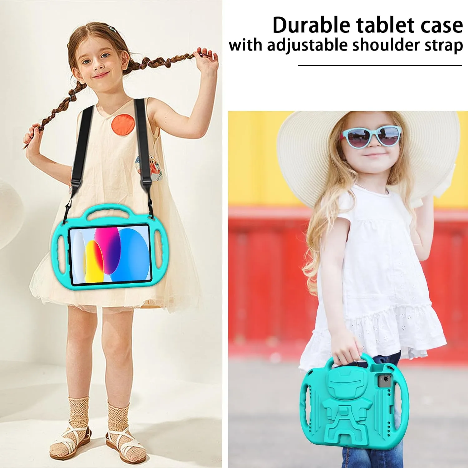 LTROP Kids Case for iPad 11th Generation (A16) 2025 / 10th Generation(10.9 Inch, 2022) with Shoulder Strap, Durable Light Weight Handle Stand Child-Proof Bumper Case for iPad 11th/10th Gen, Turquoise