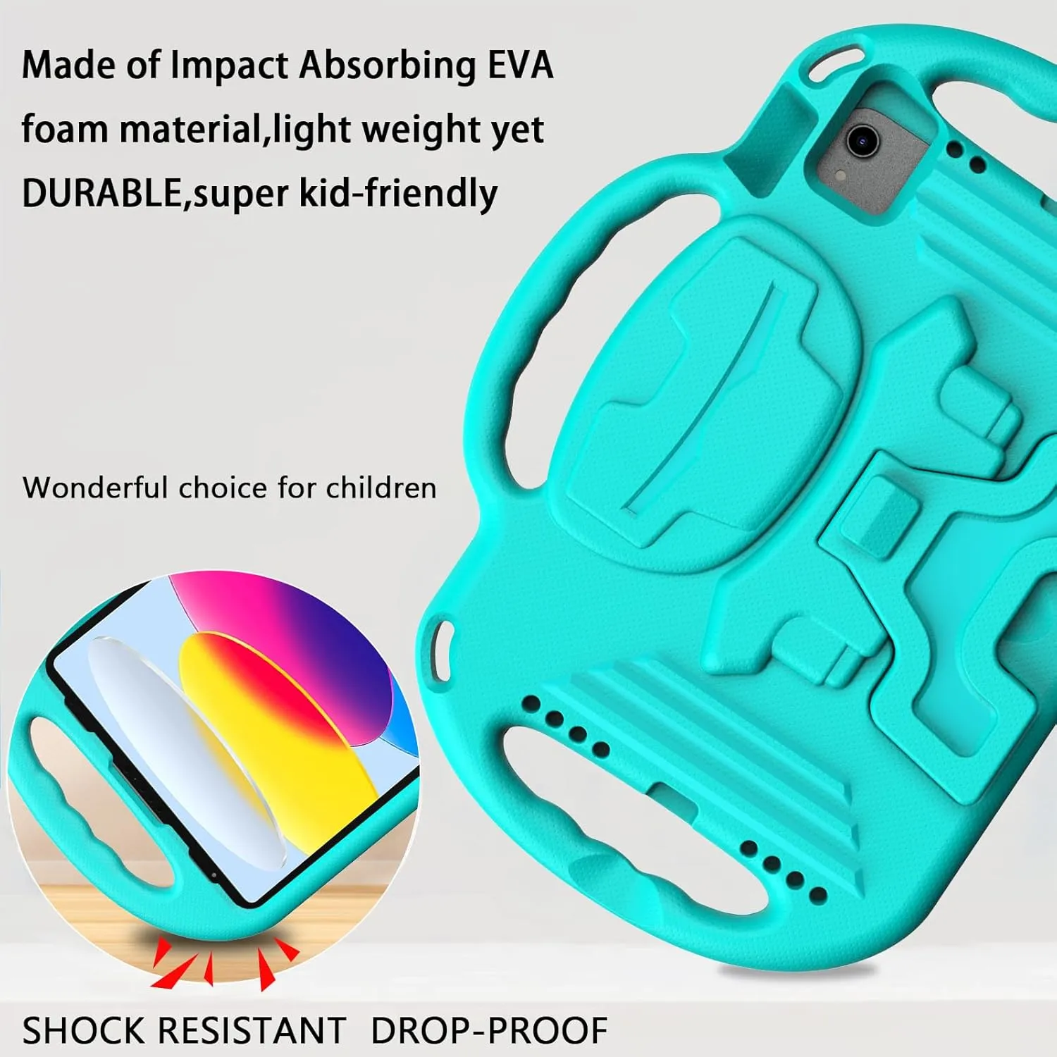 LTROP Kids Case for iPad 11th Generation (A16) 2025 / 10th Generation(10.9 Inch, 2022) with Shoulder Strap, Durable Light Weight Handle Stand Child-Proof Bumper Case for iPad 11th/10th Gen, Turquoise
