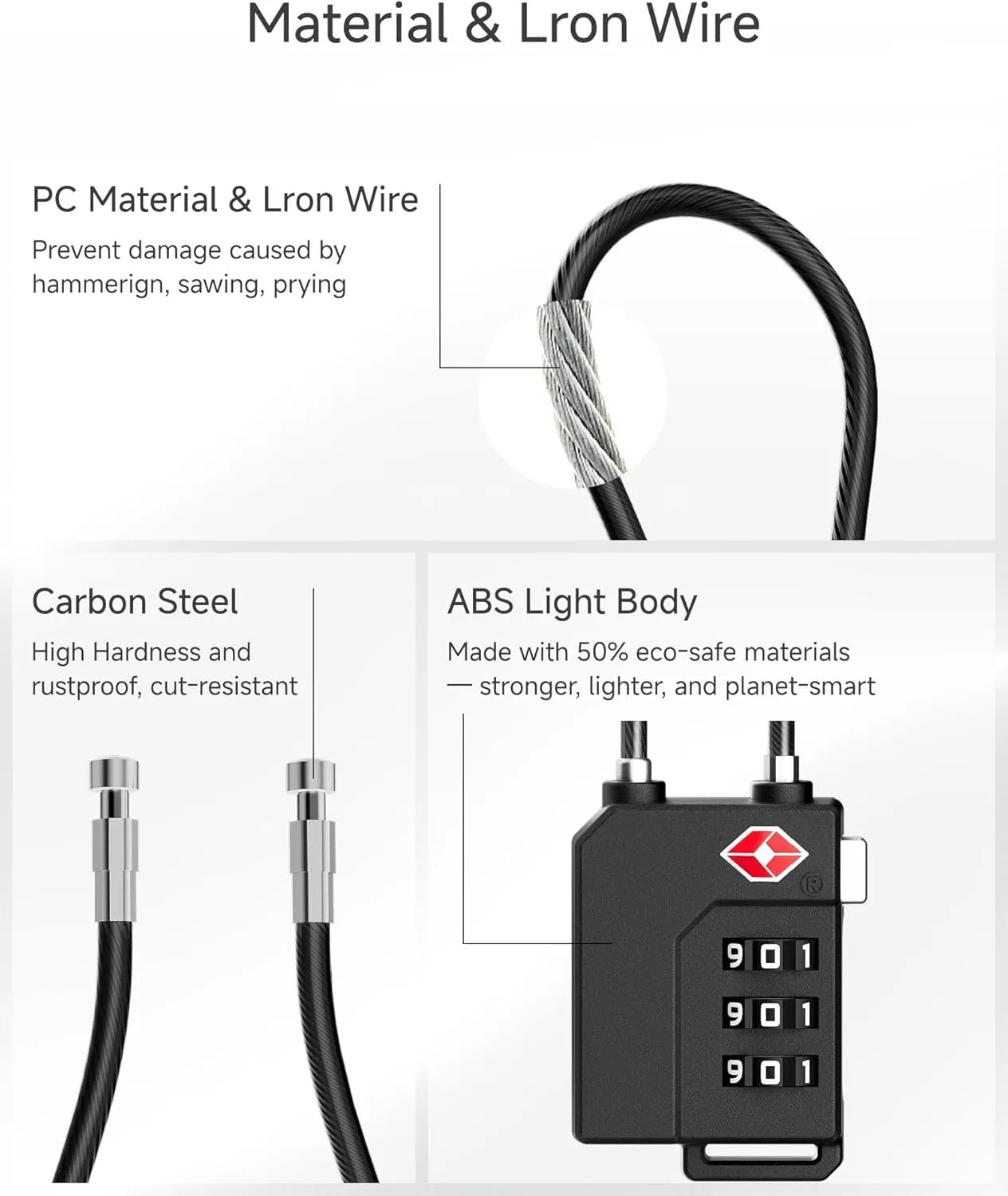 LUGGEX Luggage Locks TSA Approved, Ultra-Light Combination Lock for Suitcases, Carry-Ons, Backpacks, Gym| Lightweight ABS Cable Lock Set with Gift Box