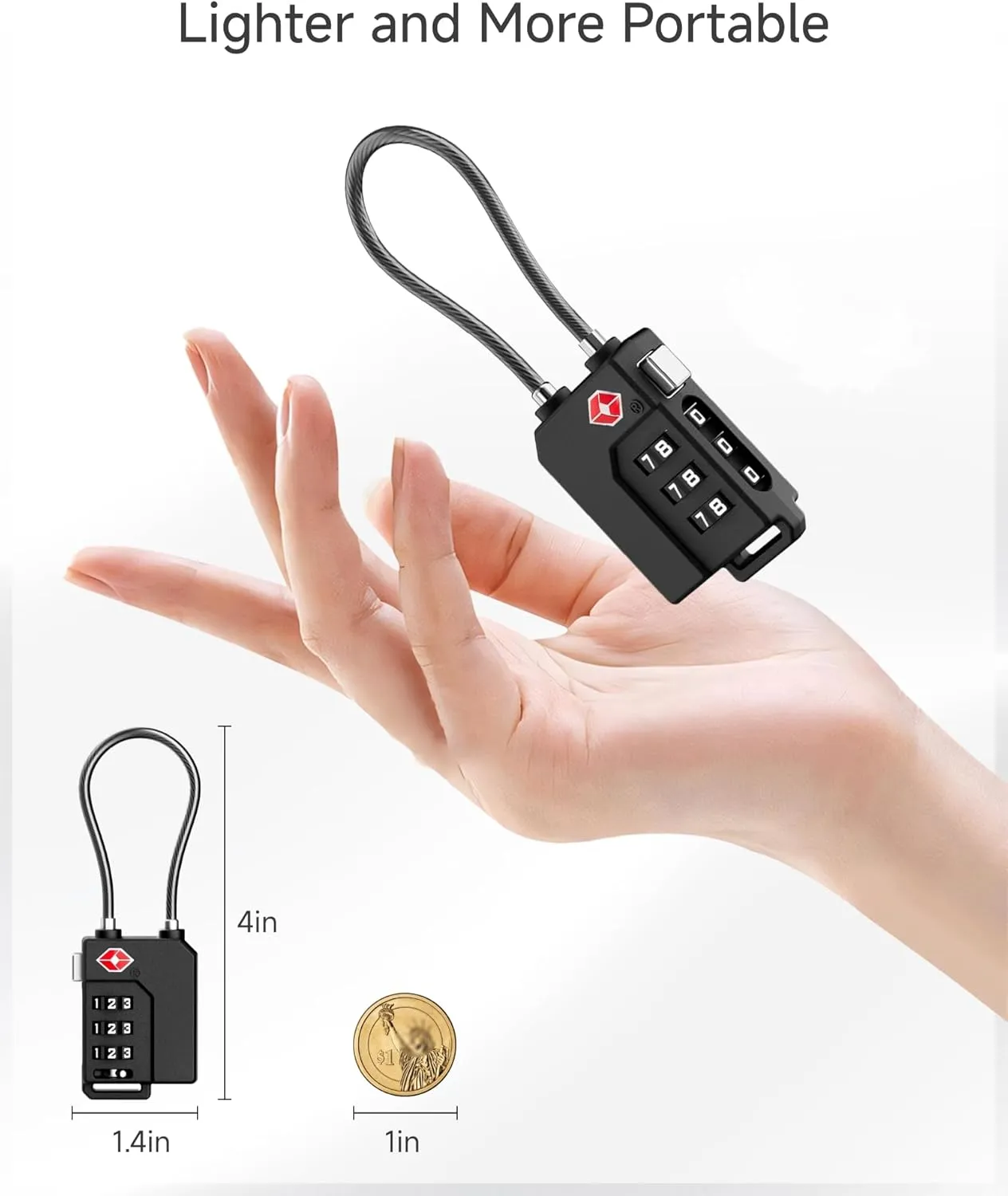 LUGGEX Luggage Locks TSA Approved, Ultra-Light Combination Lock for Suitcases, Carry-Ons, Backpacks, Gym| Lightweight ABS Cable Lock Set with Gift Box