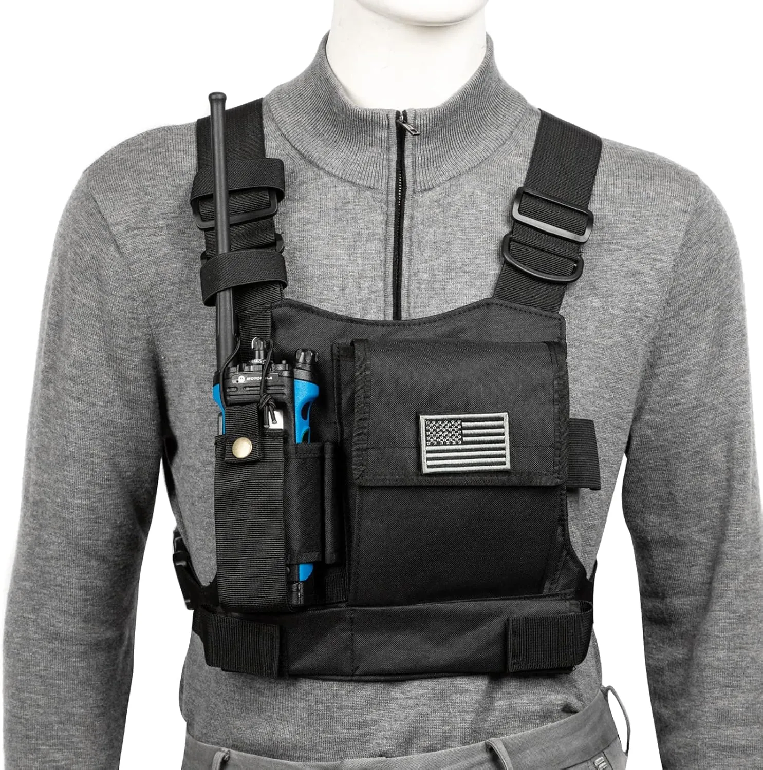 LUITON Radio Chest Harness with Reflective Strips Shoulder Holster Radio Vest Holder Two Way Radio Vest Rig Walkie Talkie Case with Front Pack Pouch for Motorola/Midland/Baofeng/Retevis