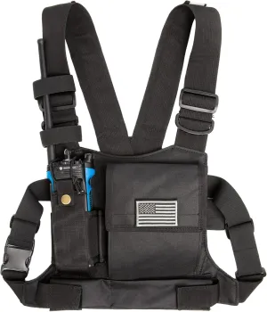 LUITON Radio Chest Harness with Reflective Strips Shoulder Holster Radio Vest Holder Two Way Radio Vest Rig Walkie Talkie Case with Front Pack Pouch for Motorola/Midland/Baofeng/Retevis