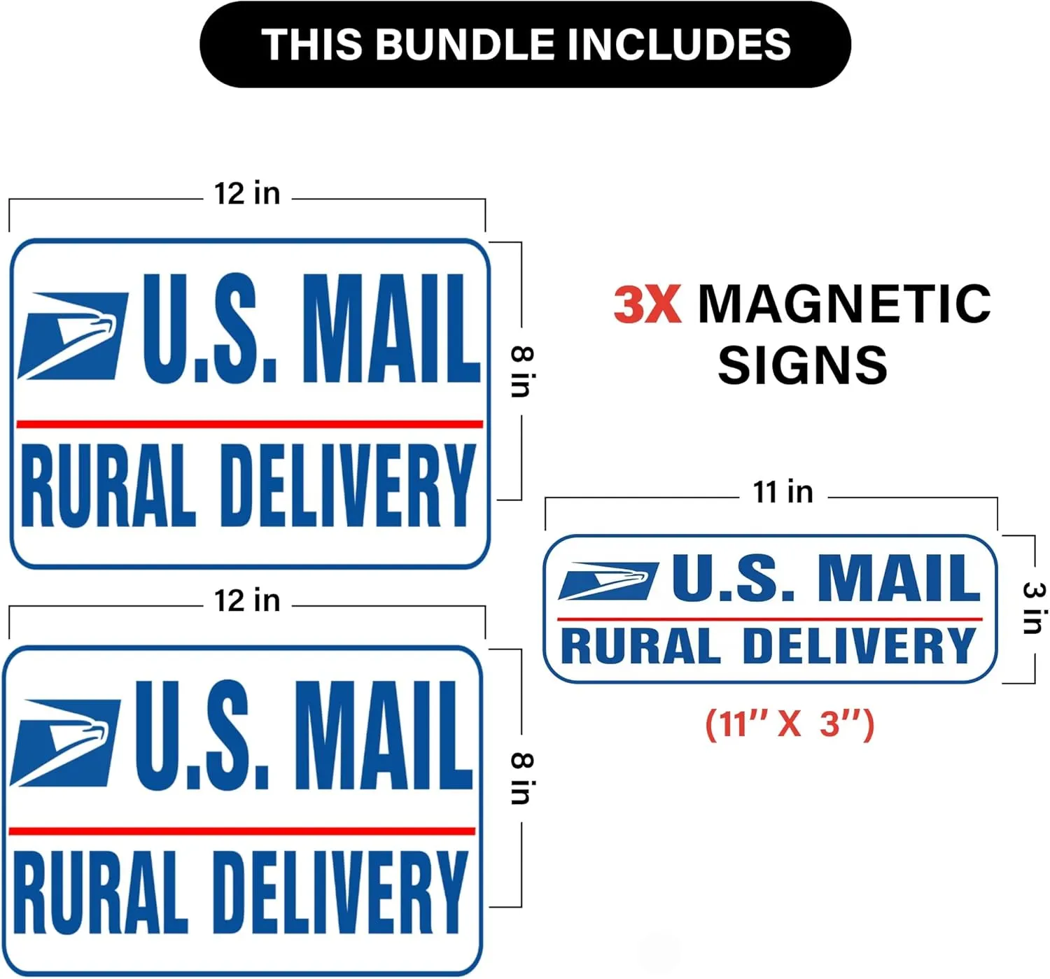 Lumiere Tech 3 Pack AUTHENTIC Heavy Duty U.S. Mail Delivery Driver Magnetic Signs U.S. Rural Delivery Carrier Magnets 2(12"×8") 1(11"×3") For Cars, SUV, Trucks (White)