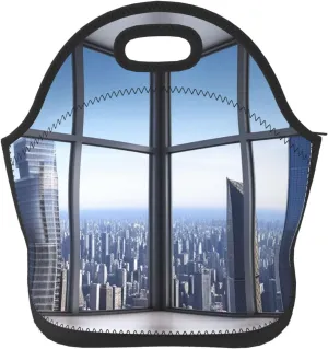 Lunch Bag Lunch Box for Women Men Neoprene Insulated Lunch Tote Bag Skyscraper Buildings Leakproof Cooler Bag Reusable Lunchbox Portable Cooler Lunch Container for Picnic Travel