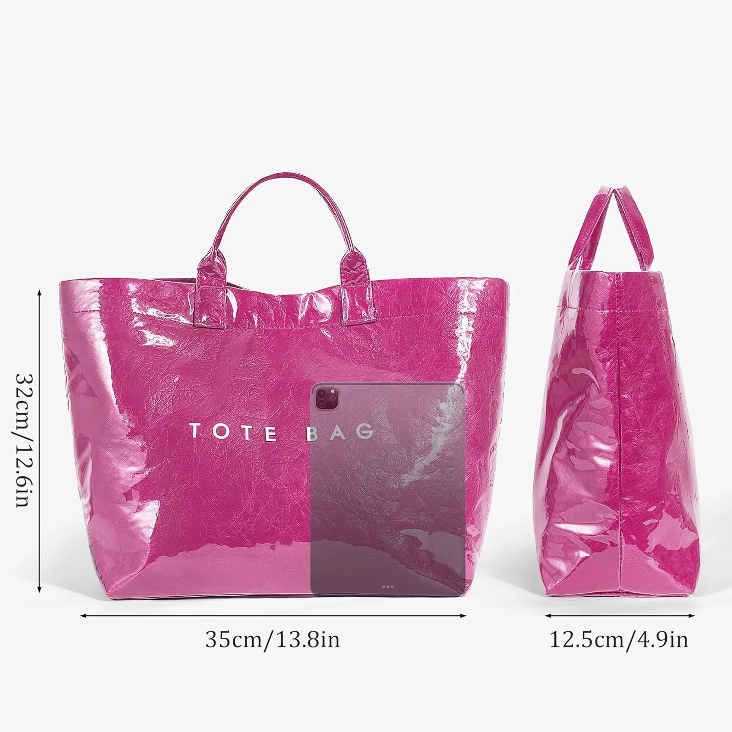 Lushandy PVC Tote Bag Women's Letters Print Large Kraft Paper Carry All Bag Top Handle Clear Hobo Handbag