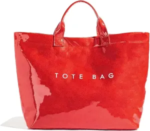 Lushandy PVC Tote Bag Women's Letters Print Large Kraft Paper Carry All Bag Top Handle Clear Hobo Handbag