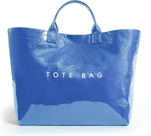 Lushandy PVC Tote Bag Women's Letters Print Large Kraft Paper Carry All Bag Top Handle Clear Hobo Handbag
