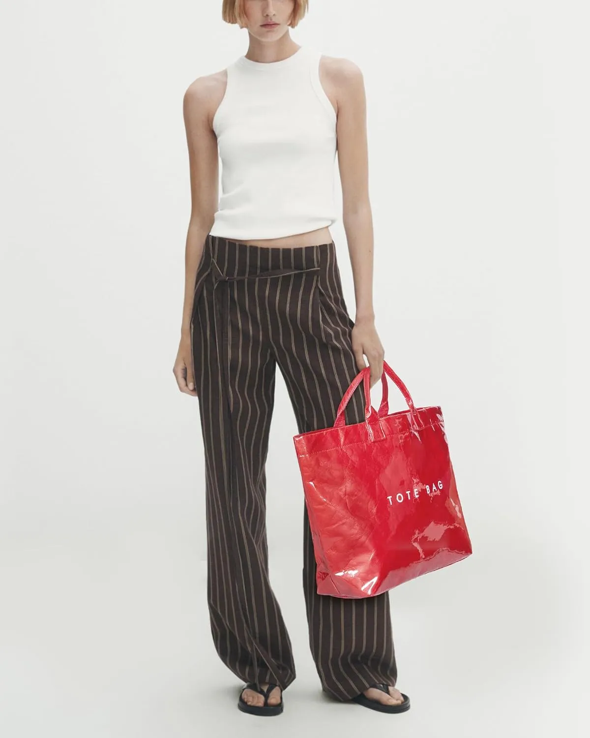 Lushandy PVC Tote Bag Women's Letters Print Large Kraft Paper Carry All Bag Top Handle Clear Hobo Handbag