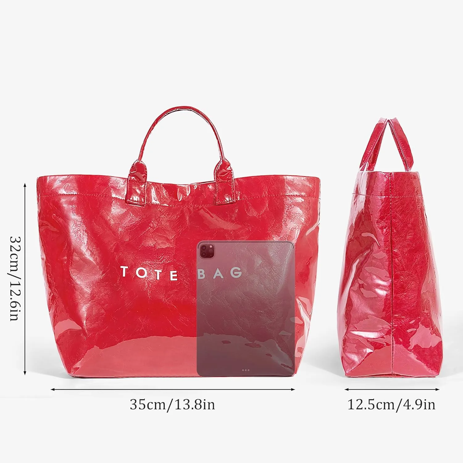 Lushandy PVC Tote Bag Women's Letters Print Large Kraft Paper Carry All Bag Top Handle Clear Hobo Handbag