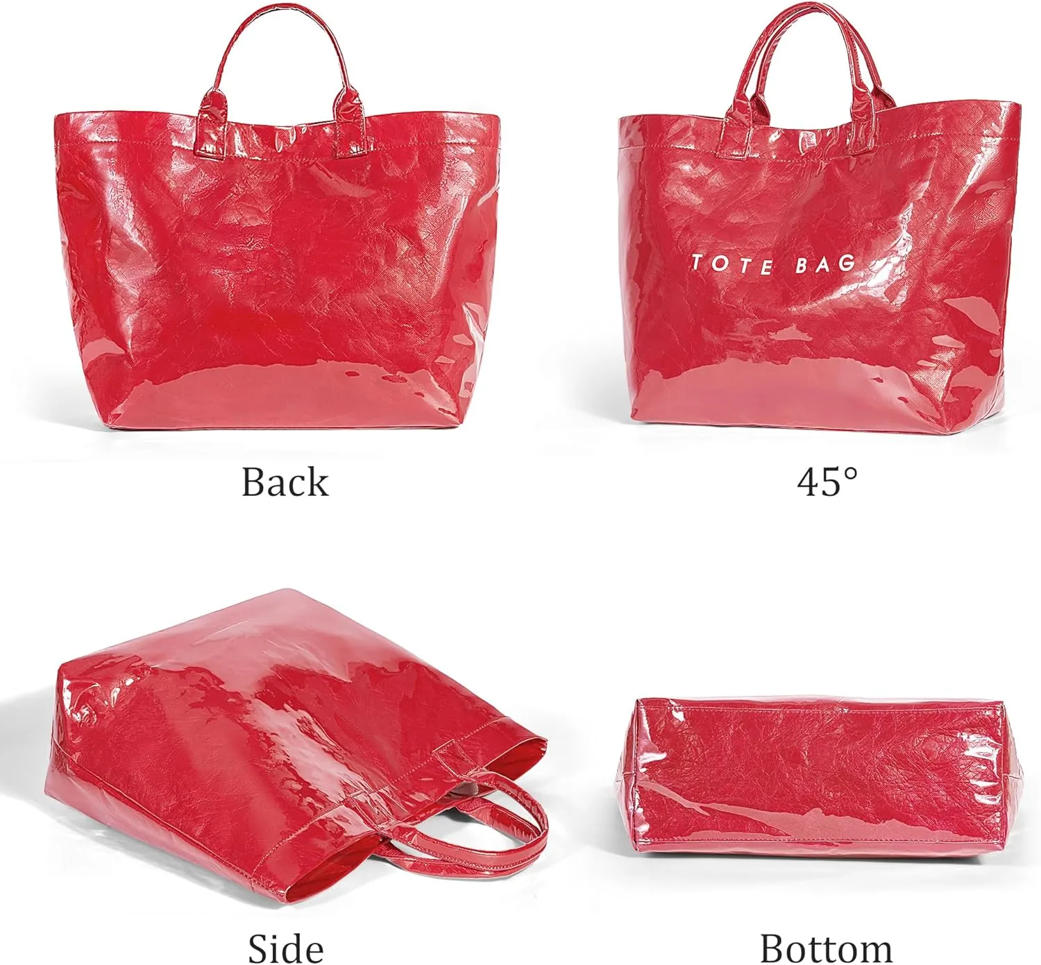 Lushandy PVC Tote Bag Women's Letters Print Large Kraft Paper Carry All Bag Top Handle Clear Hobo Handbag