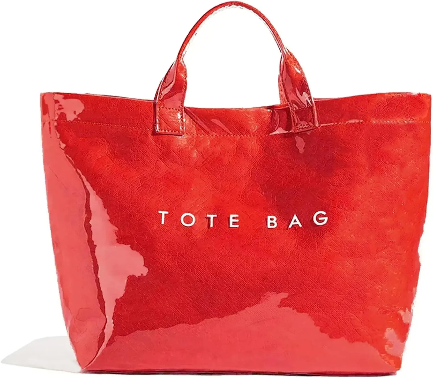 Lushandy PVC Tote Bag Women's Letters Print Large Kraft Paper Carry All Bag Top Handle Clear Hobo Handbag