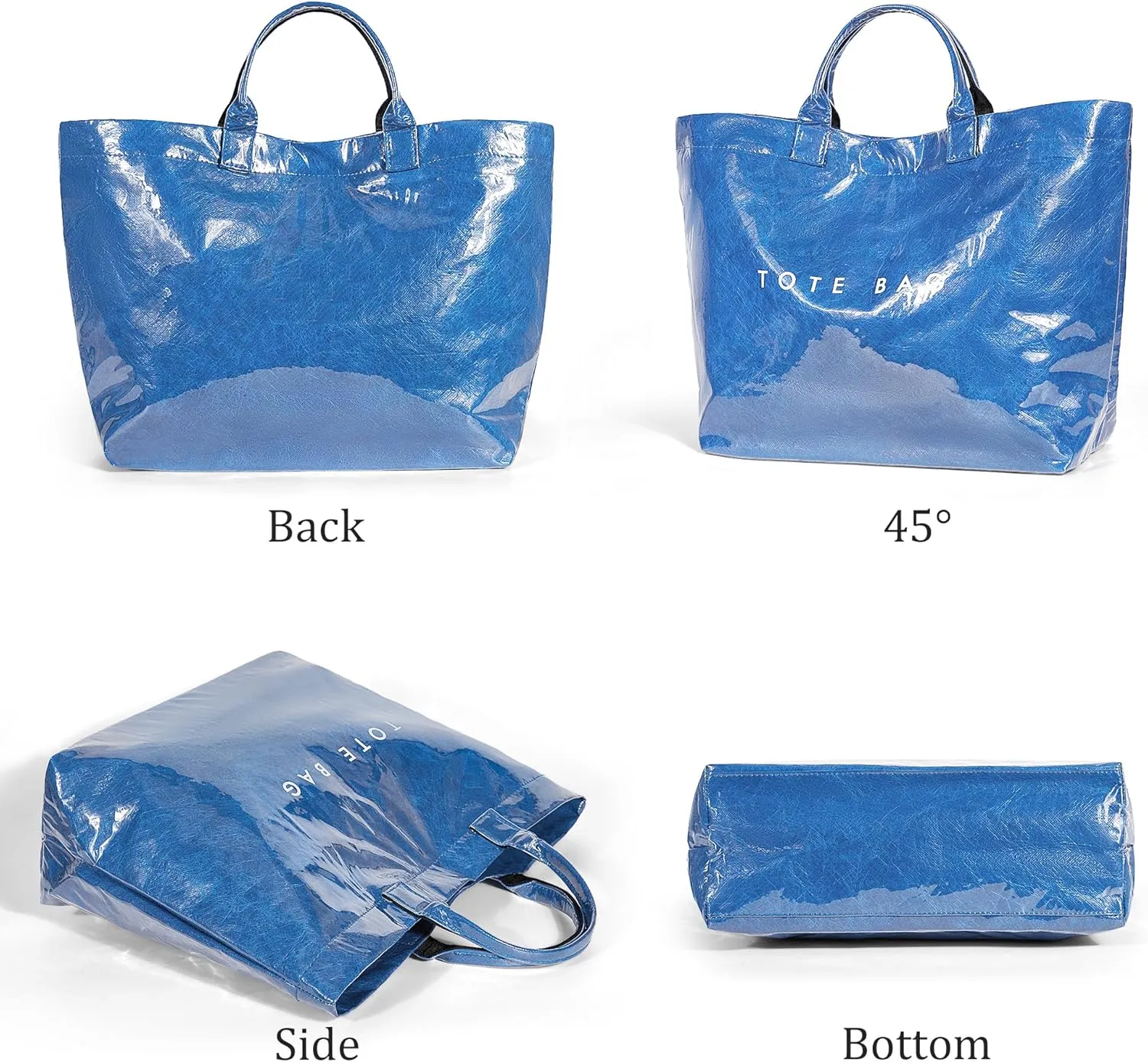 Lushandy PVC Tote Bag Women's Letters Print Large Kraft Paper Carry All Bag Top Handle Clear Hobo Handbag