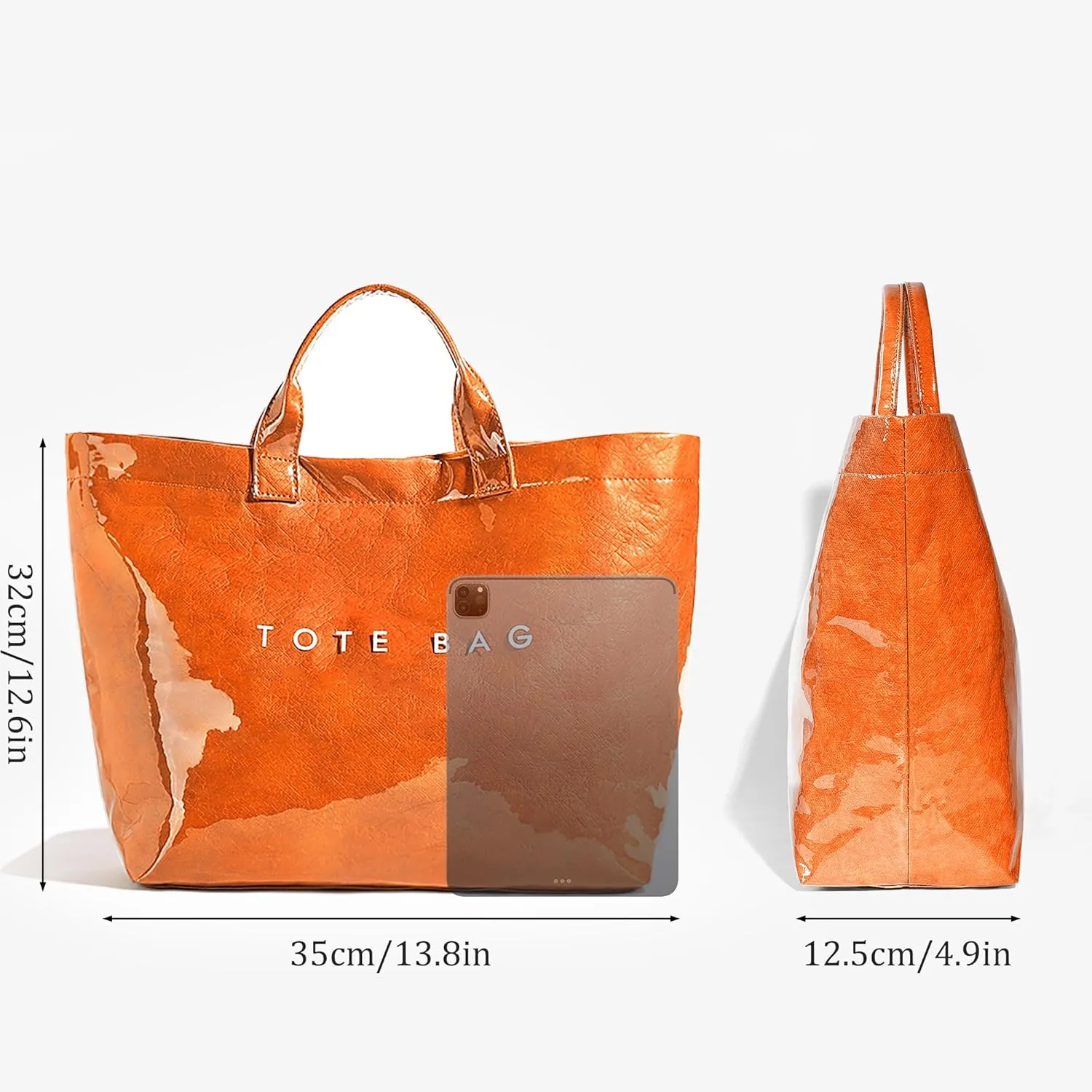 Lushandy PVC Tote Bag Women's Letters Print Large Kraft Paper Carry All Bag Top Handle Clear Hobo Handbag