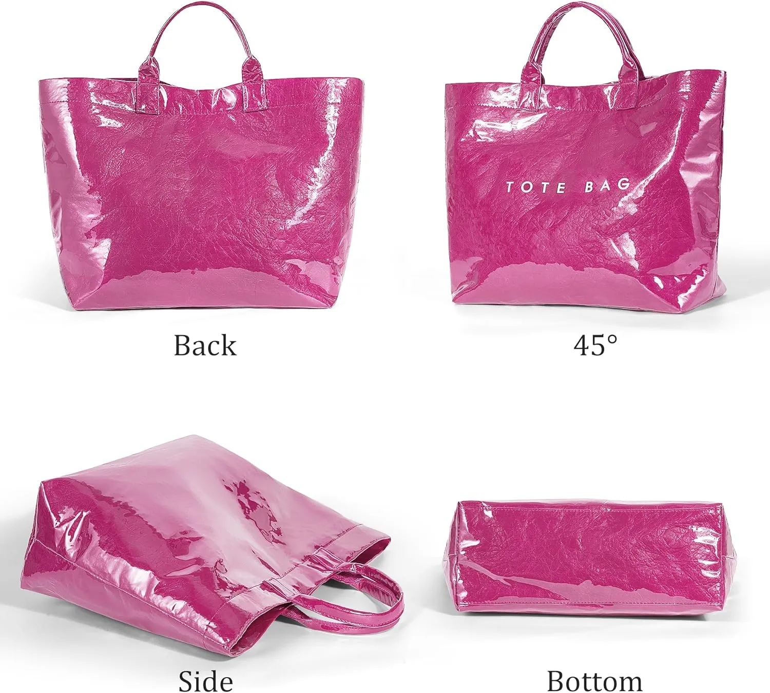 Lushandy PVC Tote Bag Women's Letters Print Large Kraft Paper Carry All Bag Top Handle Clear Hobo Handbag