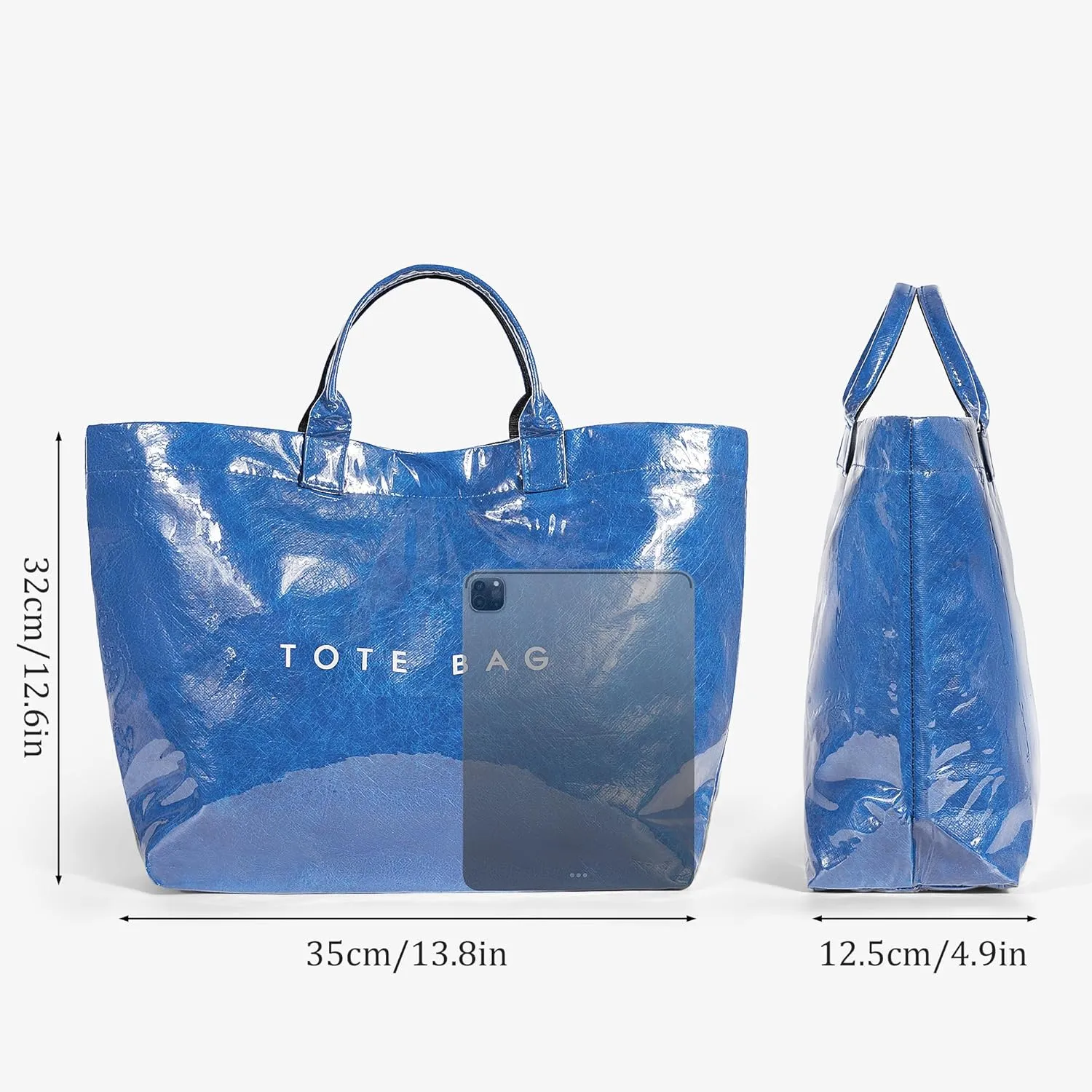 Lushandy PVC Tote Bag Women's Letters Print Large Kraft Paper Carry All Bag Top Handle Clear Hobo Handbag