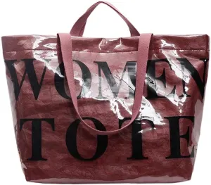 Lushandy Tote Bag for Women Large PVC Tote Bag with Shoulder Strap Trendy Womens Letters Print Tote Bag Shiny Hobo Handbag