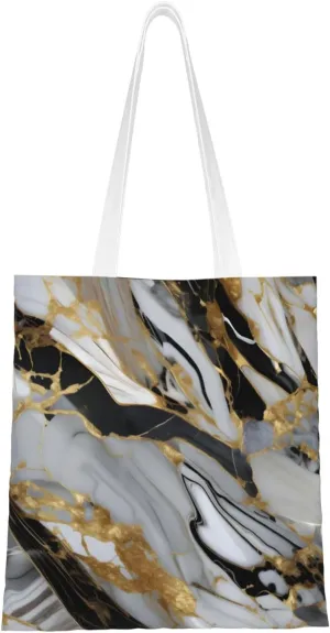 Luxury Marble Pattern Print Canvas Tote Bag Reusable Shoulder Shopping Bags For Daily Use Shopping Travel