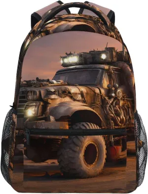Mad Monster Truck Brown Backpack Daypack Shoulder Bag Book Bag Lightweight Back Pack with Reflective Strip Travel Laptop Daypack 12 ×16.9 In