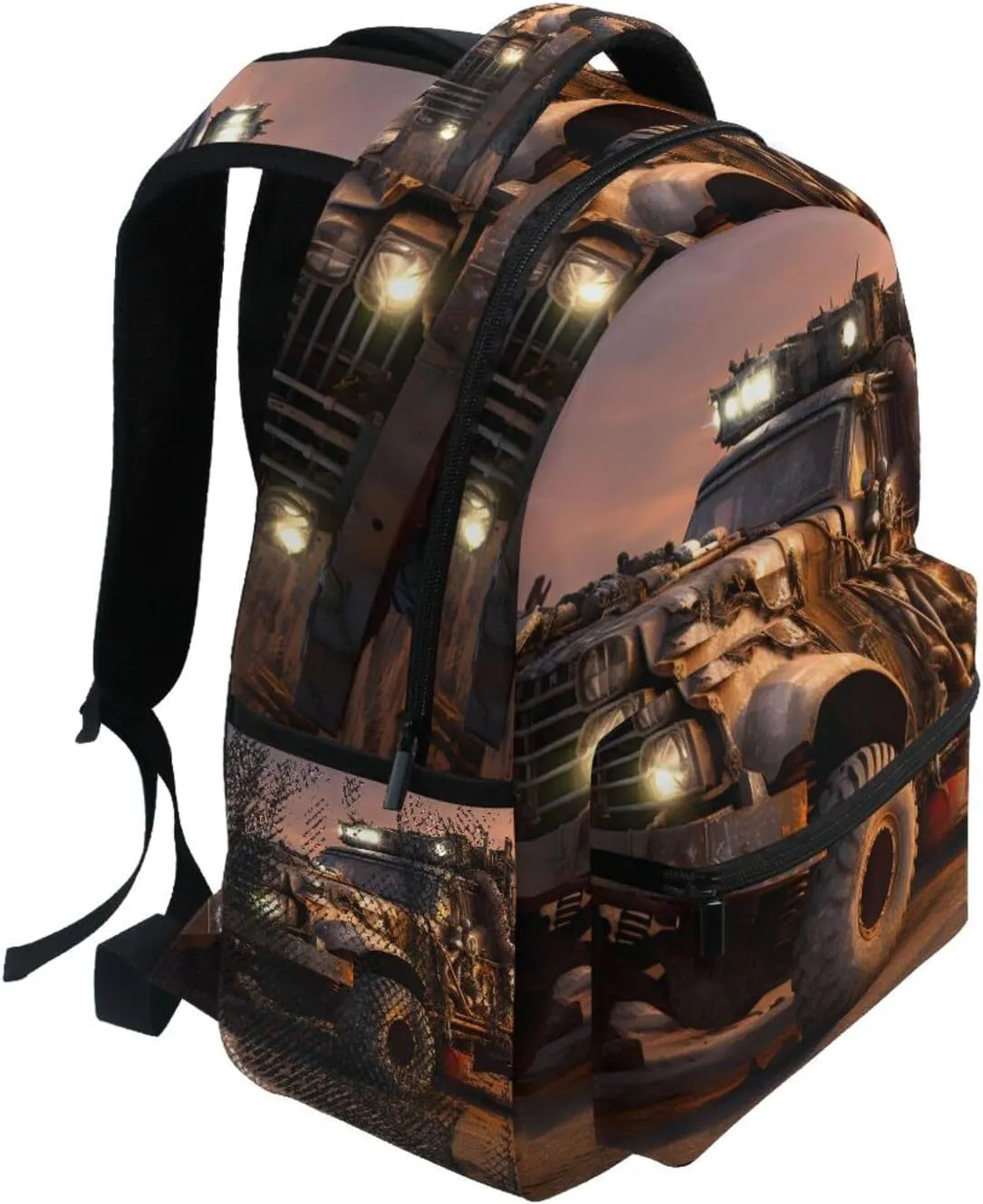Mad Monster Truck Brown Backpack Daypack Shoulder Bag Book Bag Lightweight Back Pack with Reflective Strip Travel Laptop Daypack 12 ×16.9 In