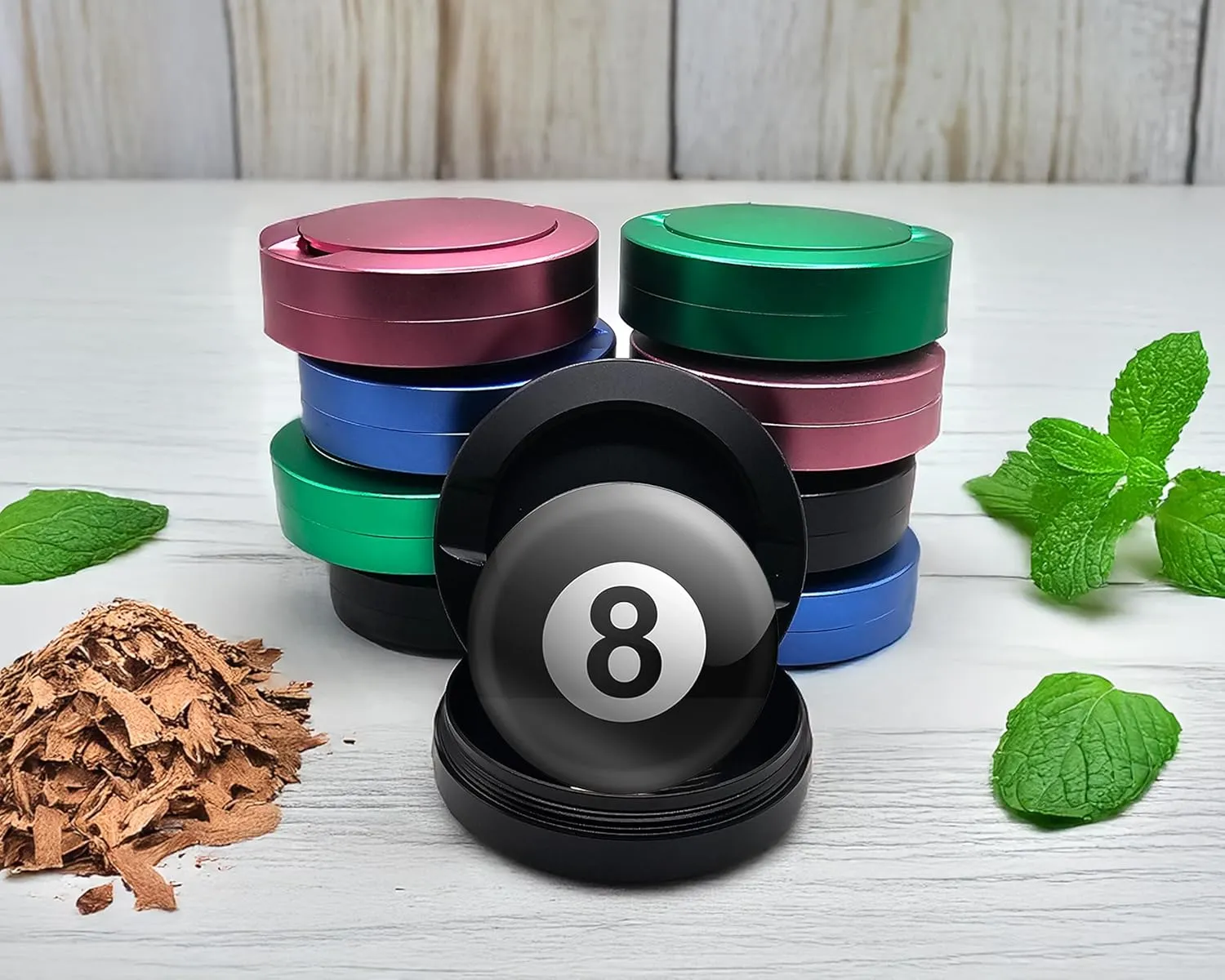 Magic 8 Ball Aluminum Nicotine Pouch Snus Storage Container, Dual-Chamber Design, Discreet Stash Container, Portable & Durable Snus Organizer Black