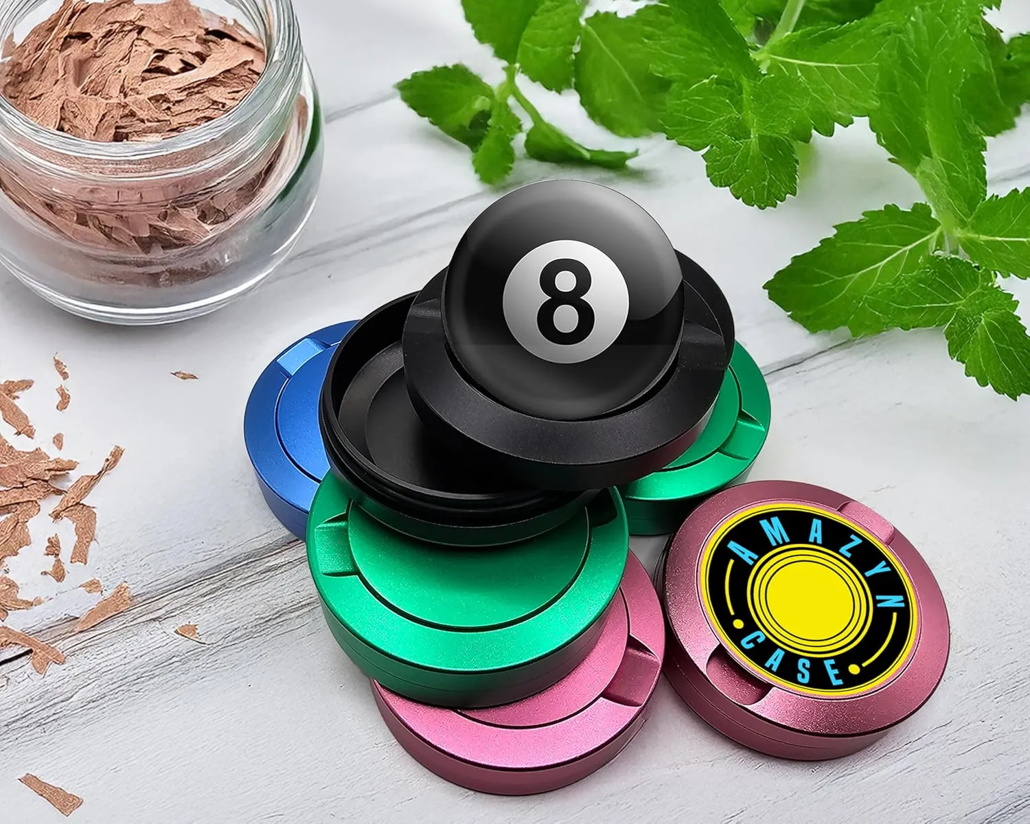 Magic 8 Ball Aluminum Nicotine Pouch Snus Storage Container, Dual-Chamber Design, Discreet Stash Container, Portable & Durable Snus Organizer Black