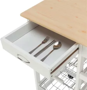 MaGiLL Moveable Kitchen Cart with Two Drawers & Two Wine Racks & Three Baskets White with Trolley Cart Dining