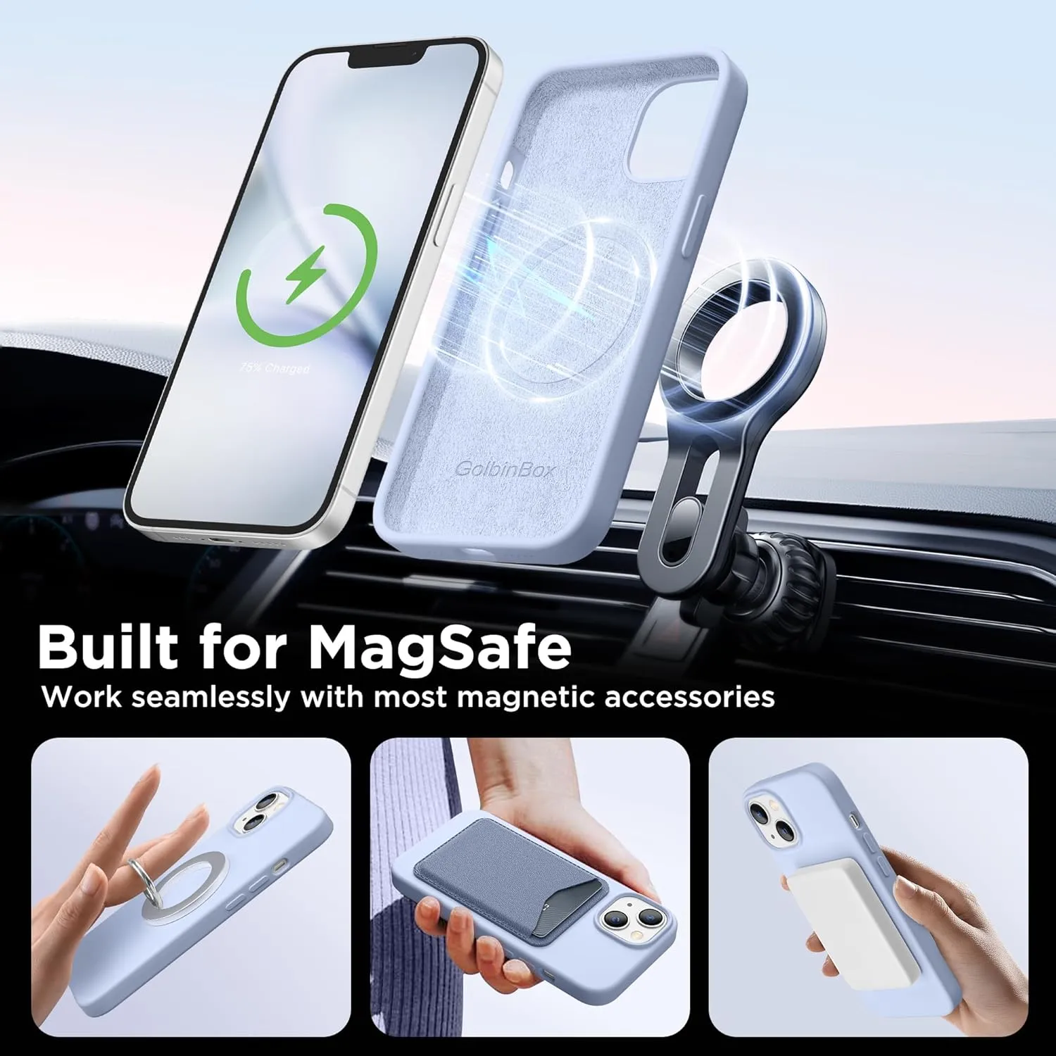 Magnetic for iPhone 13 Case & iPhone 14 Case, Compatible with MagSafe, [Soft Anti-Scratch Microfiber Lining], Slim Liquid Silicone Shockproof Protective Phone Case 6.1 inch, Baby Blue