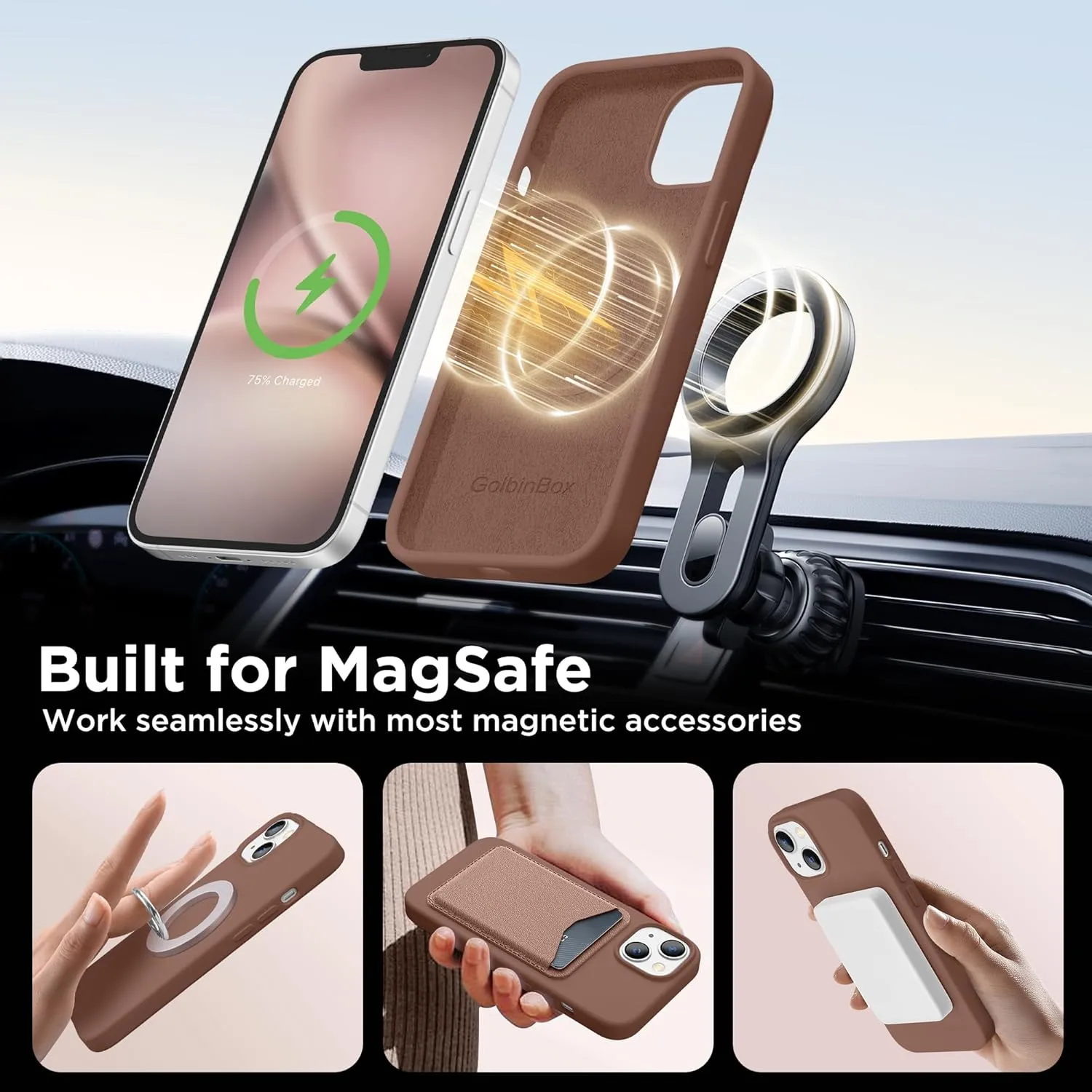 Magnetic for iPhone 15 Case, Compatible with MagSafe, [Soft Anti-Scratch Microfiber Lining], Slim Liquid Silicone Shockproof Protective Phone Case for iPhone 15 6.1 inch, Brown