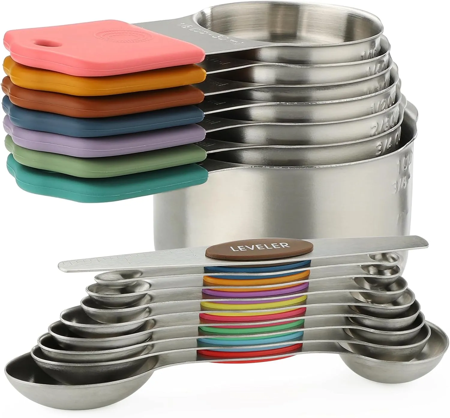 Magnetic Measuring Cups and Spoons Set of 16 Stainless Stee Stackable Nesting 7pcs Measuring Cups 9pcs Measuring Spoons for Dry and Liquid Ingredients