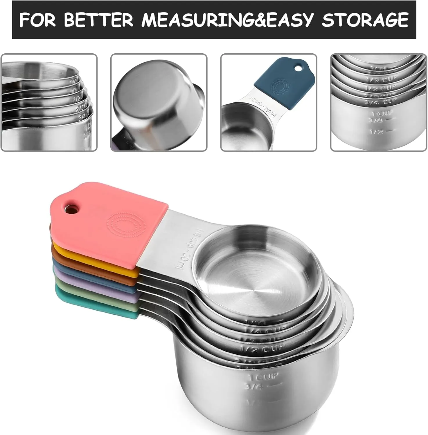 Magnetic Measuring Cups and Spoons Set of 16 Stainless Stee Stackable Nesting 7pcs Measuring Cups 9pcs Measuring Spoons for Dry and Liquid Ingredients