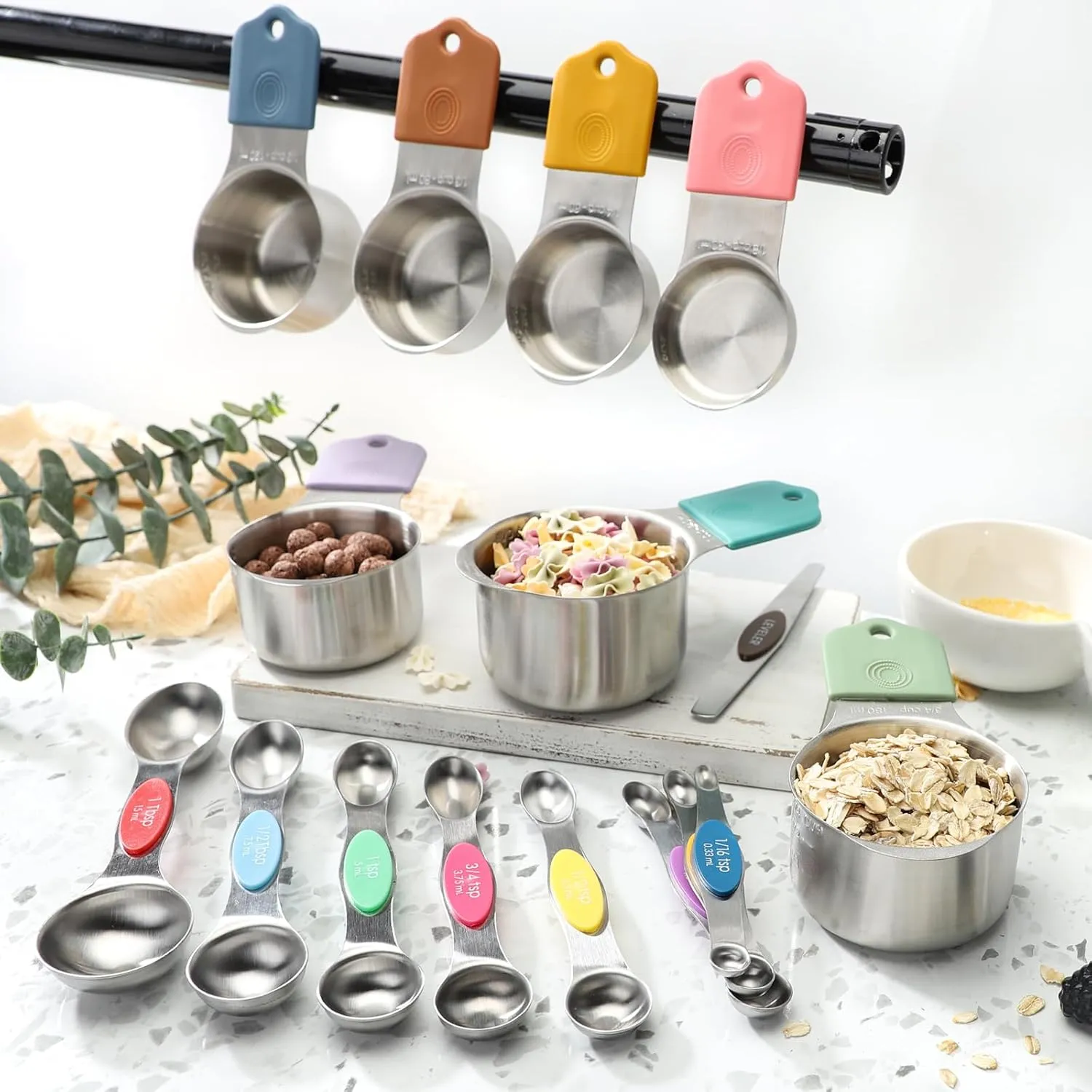 Magnetic Measuring Cups and Spoons Set of 16 Stainless Stee Stackable Nesting 7pcs Measuring Cups 9pcs Measuring Spoons for Dry and Liquid Ingredients