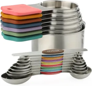 Magnetic Measuring Cups and Spoons Set of 16 Stainless Stee Stackable Nesting 7pcs Measuring Cups 9pcs Measuring Spoons for Dry and Liquid Ingredients