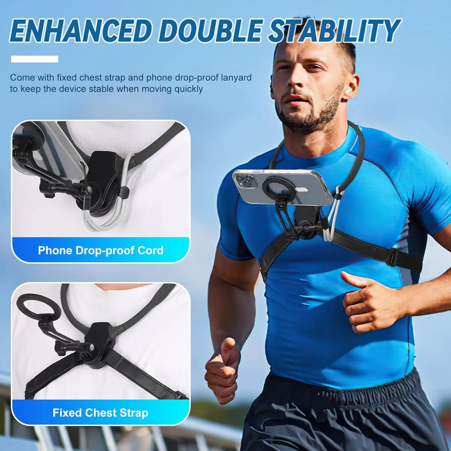 Magnetic Neck Mount for Phones, POV Phone Holder, Vlog Neck Mount with Anti-Vibration Chest Strap for for Insta360, Magnetic Phone Neck Holder for iPhone 16 15 14 13 12 Series (Black)