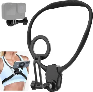 Magnetic Neck Mount for Phones, POV Phone Holder, Vlog Neck Mount with Anti-Vibration Chest Strap for for Insta360, Magnetic Phone Neck Holder for iPhone 16 15 14 13 12 Series (Black)