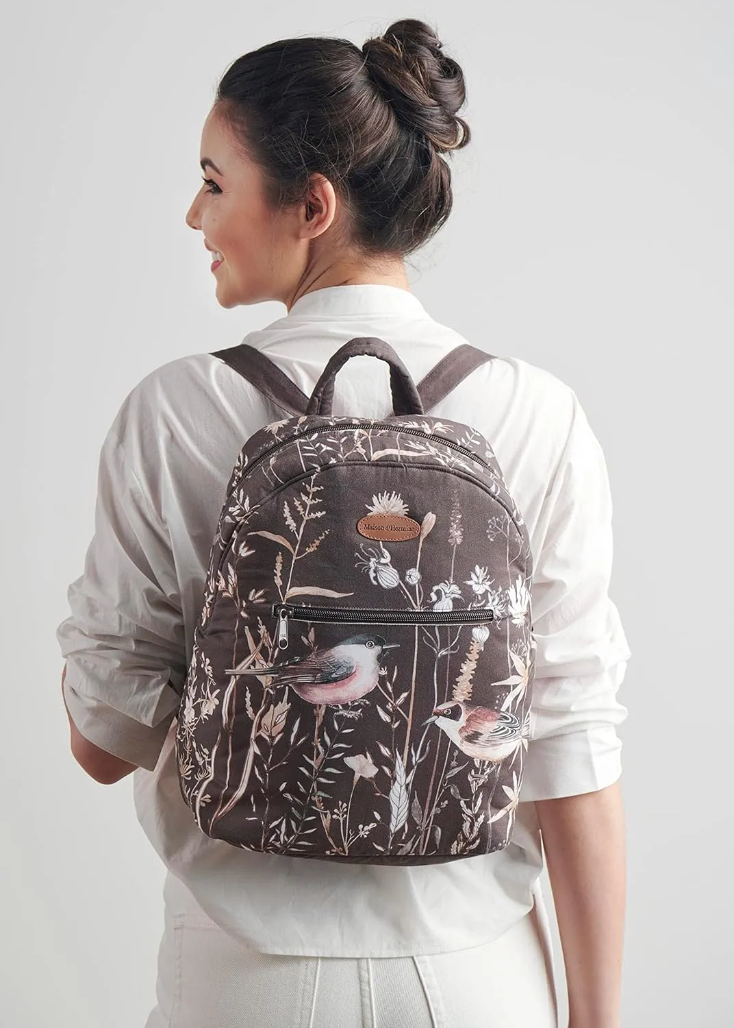 Maison d' Hermine Backpack Cotton Shoulder Backpack with Small Pouch Lightweight Bag for Travel Work Beach Perfect for Women & Men (Meadow Florals)