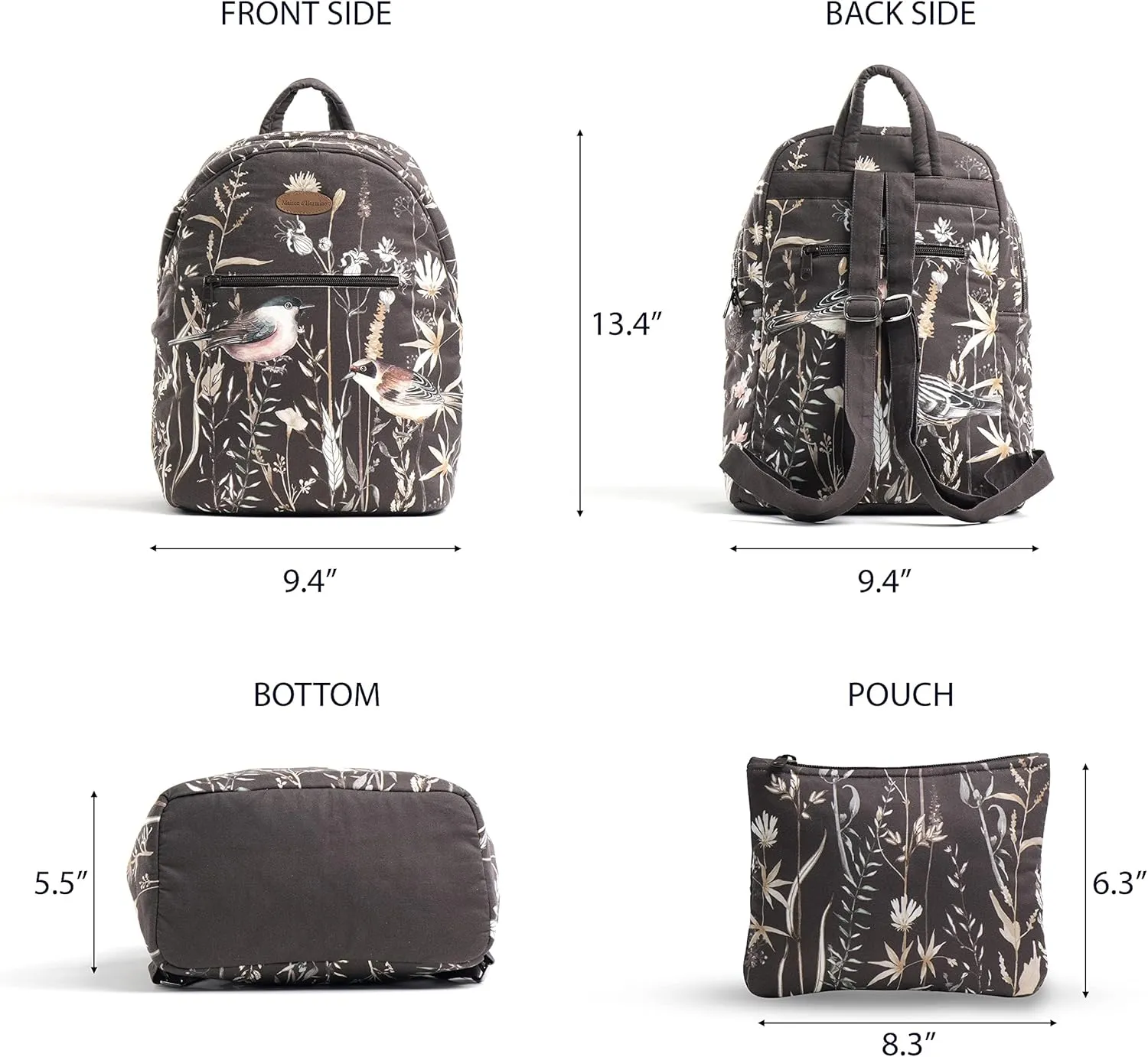 Maison d' Hermine Backpack Cotton Shoulder Backpack with Small Pouch Lightweight Bag for Travel Work Beach Perfect for Women & Men (Meadow Florals)