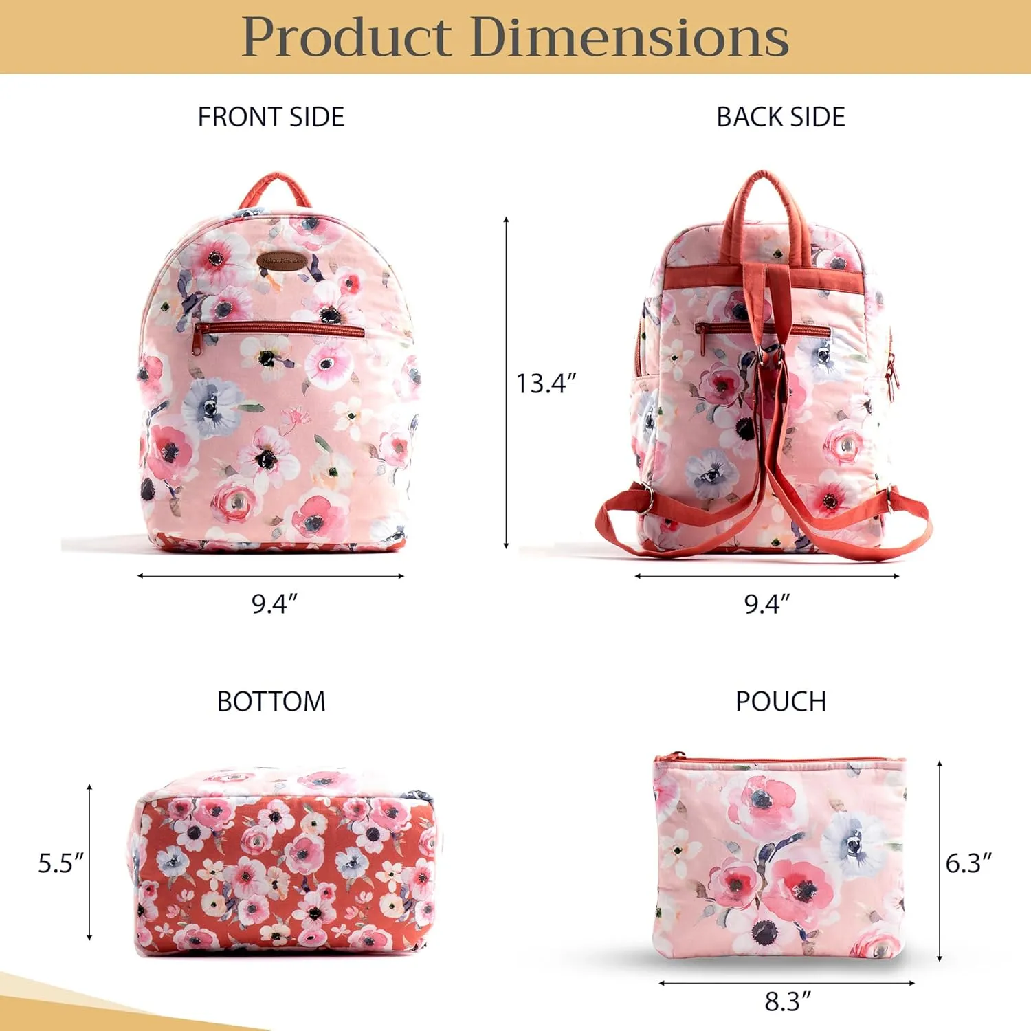 Maison d' Hermine Backpack Cotton Shoulder Backpack with Small Pouch Lightweight Bag for Travel Work Beach Perfect for Women & Men (Pale Garden)