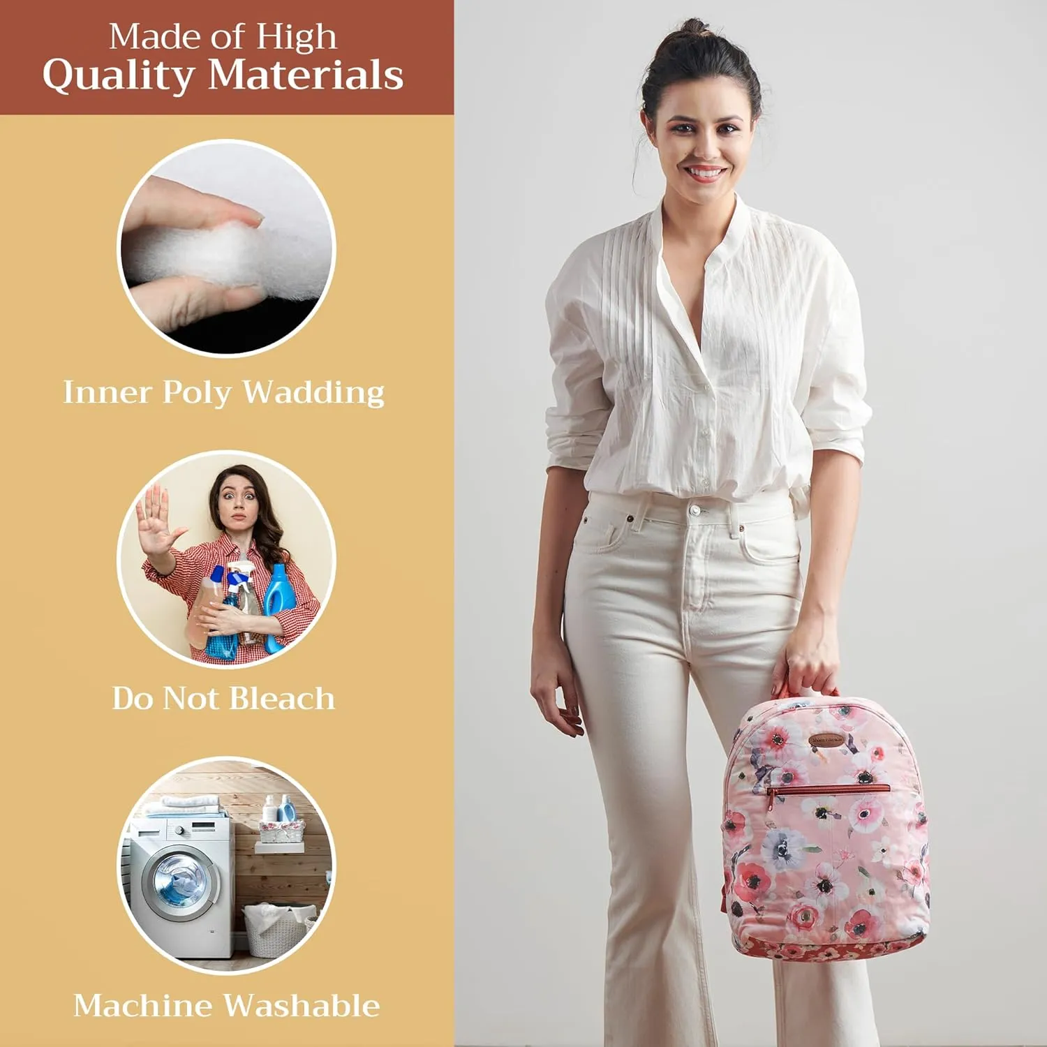 Maison d' Hermine Backpack Cotton Shoulder Backpack with Small Pouch Lightweight Bag for Travel Work Beach Perfect for Women & Men (Pale Garden)