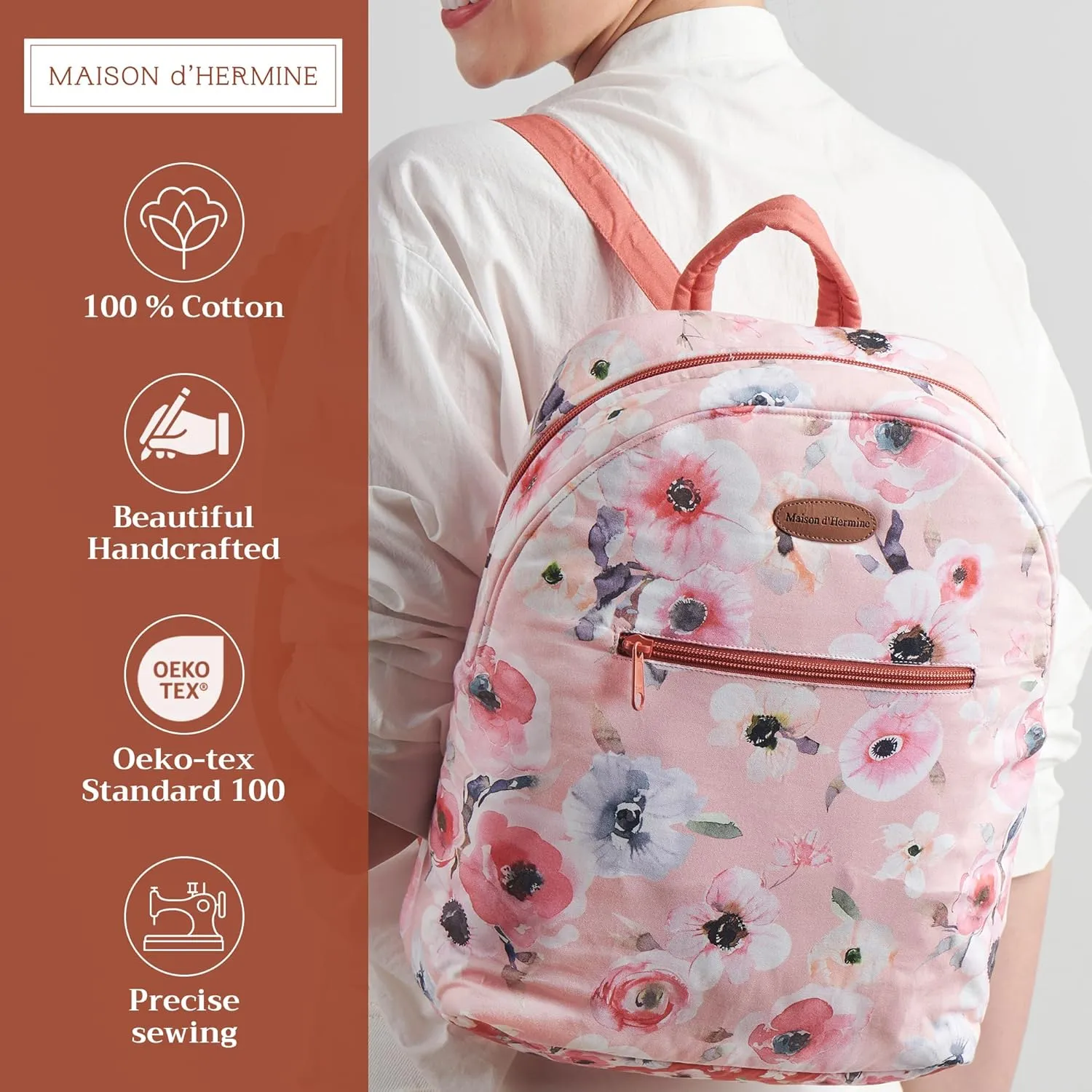 Maison d' Hermine Backpack Cotton Shoulder Backpack with Small Pouch Lightweight Bag for Travel Work Beach Perfect for Women & Men (Pale Garden)
