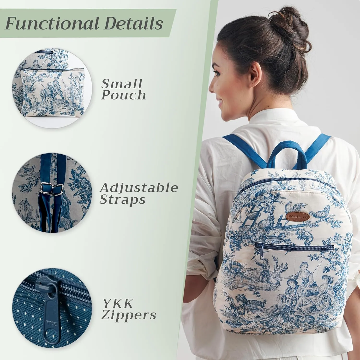 Maison d' Hermine Backpack Cotton Shoulder Backpack with Small Pouch Lightweight Bag for Travel Work Beach Perfect for Women & Men (The Miller - Blue)