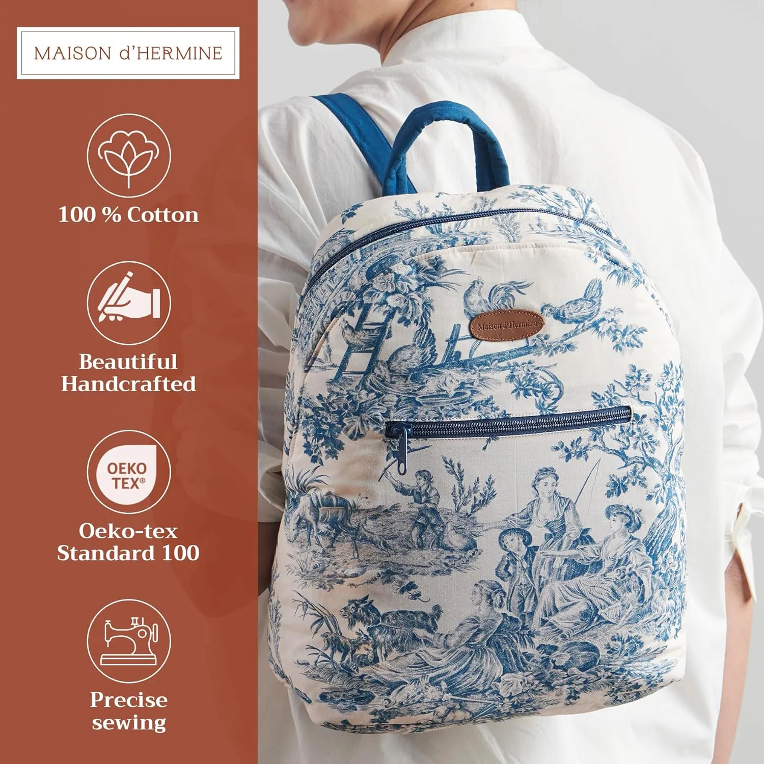 Maison d' Hermine Backpack Cotton Shoulder Backpack with Small Pouch Lightweight Bag for Travel Work Beach Perfect for Women & Men (The Miller - Blue)