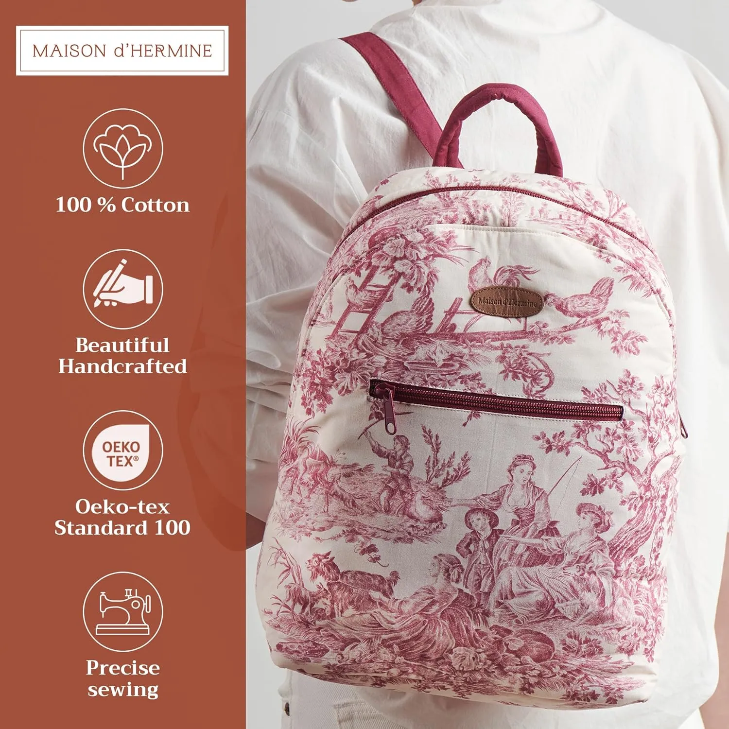 Maison d' Hermine Backpack Cotton Shoulder Backpack with Small Pouch Lightweight Bag for Travel Work Beach Perfect for Women & Men (The Miller - Red)