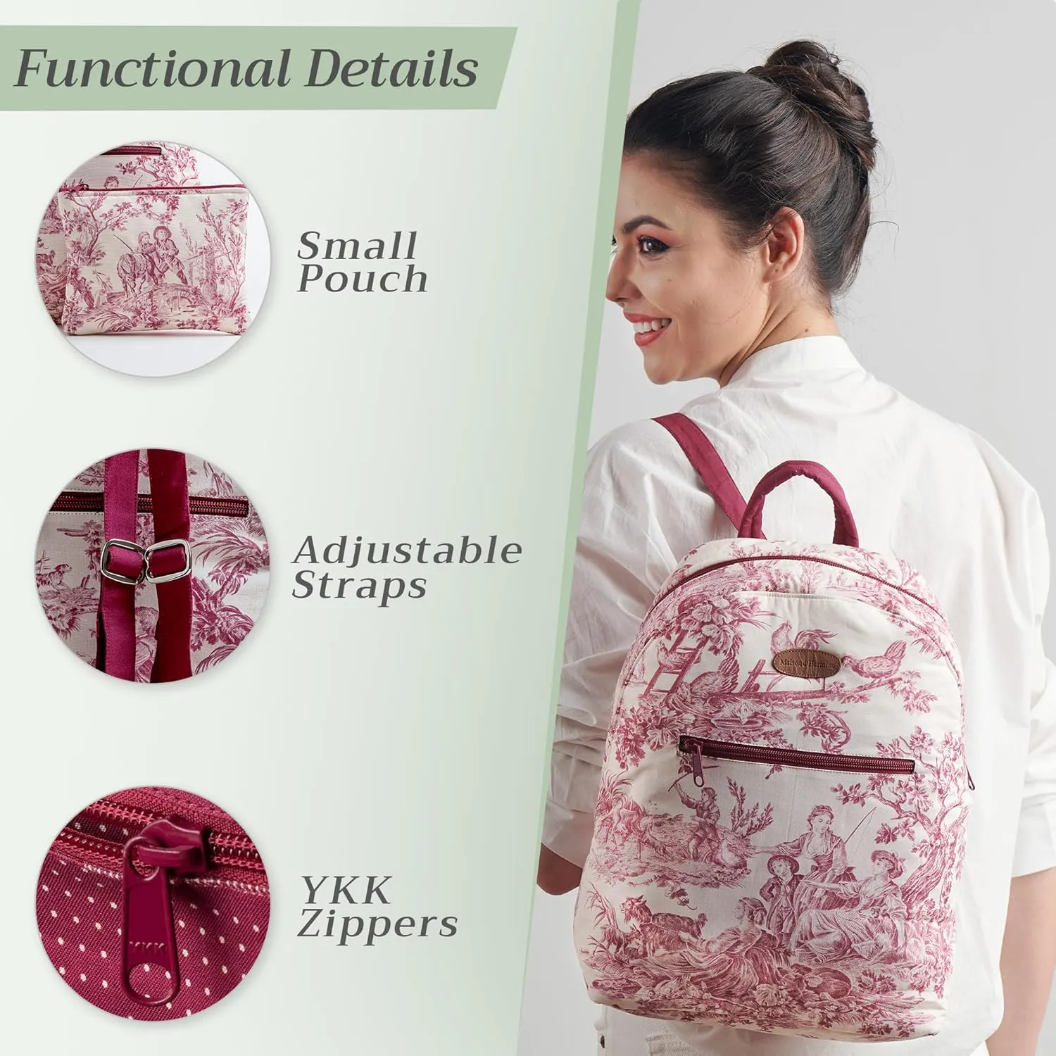Maison d' Hermine Backpack Cotton Shoulder Backpack with Small Pouch Lightweight Bag for Travel Work Beach Perfect for Women & Men (The Miller - Red)